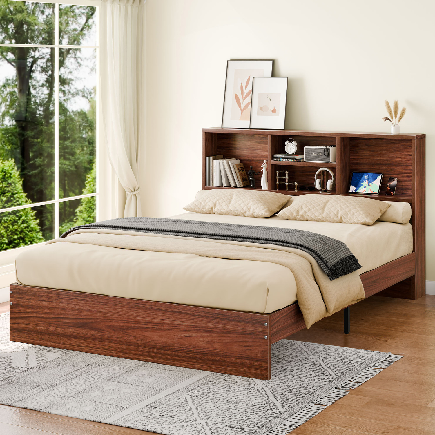Tommy-Platform-Bed-with-Bookcase-Headboard