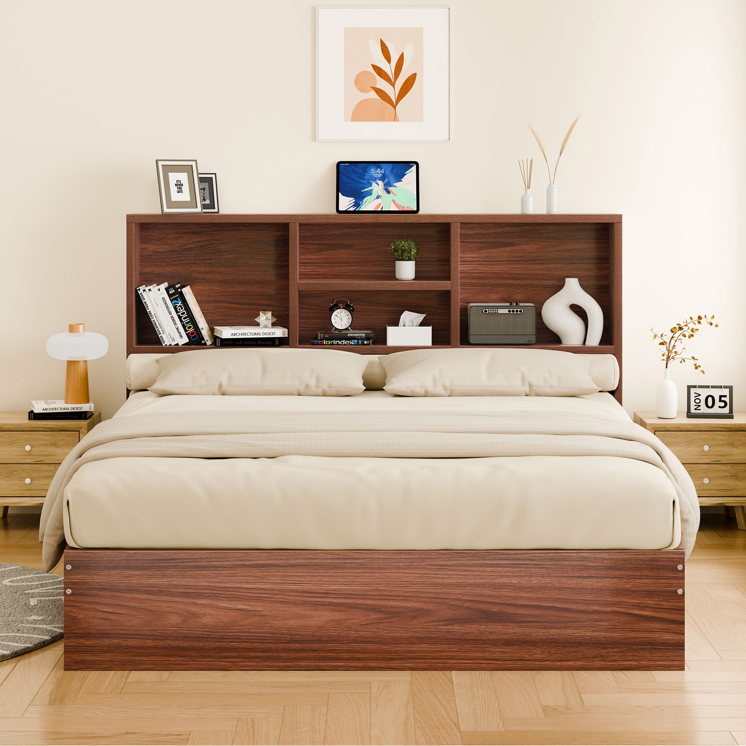 Tommy-Platform-Bed-with-Bookcase-Headboard