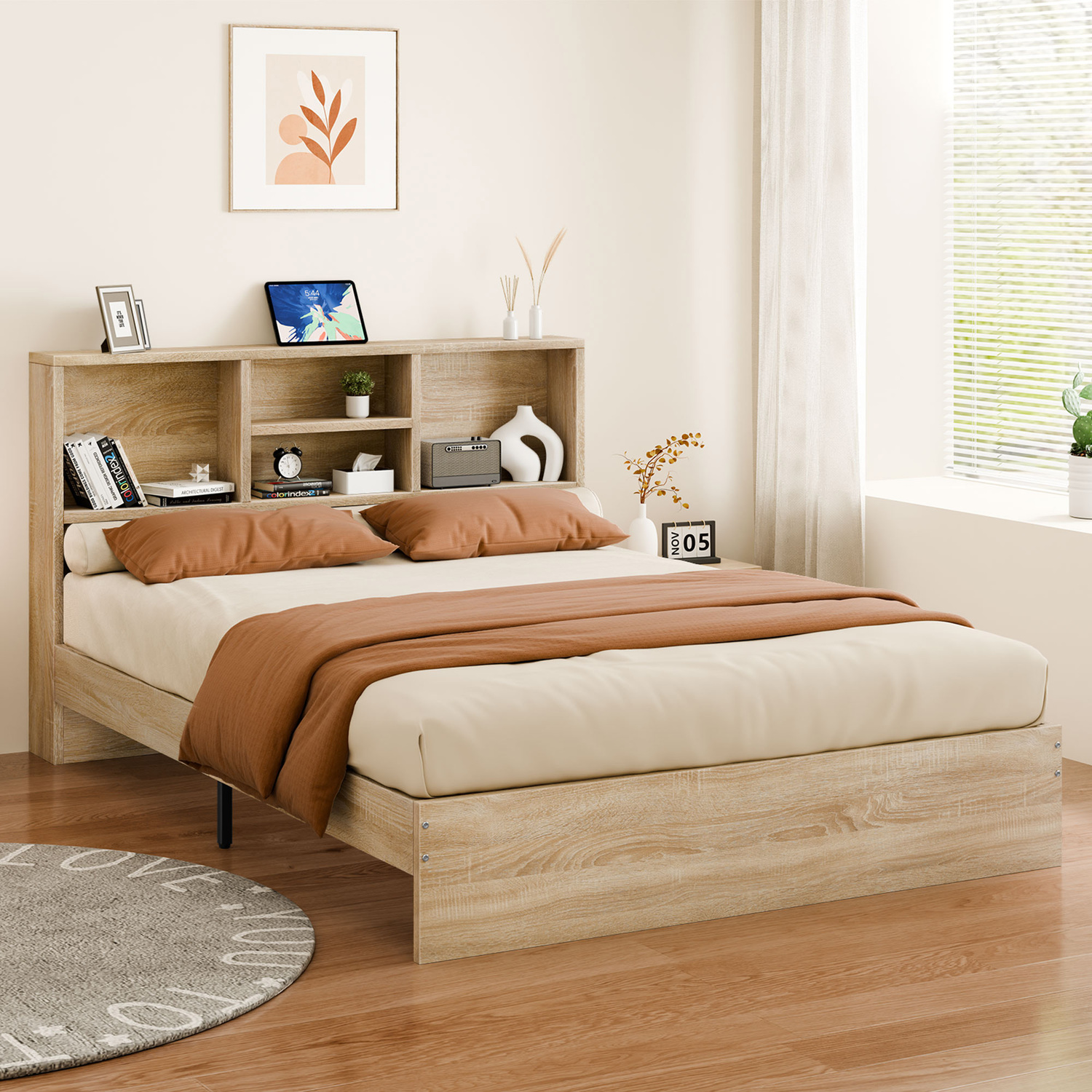 Tommy-Platform-Bed-with-Bookcase-Headboard