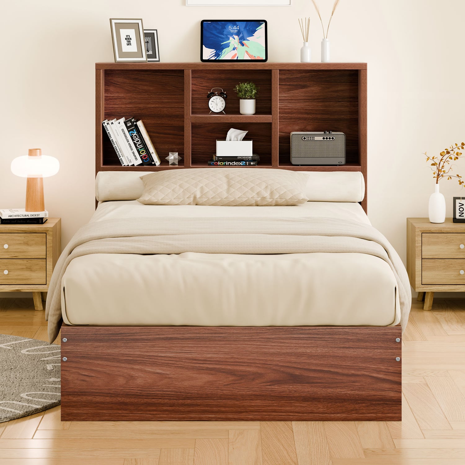 Tommy-Platform-Bed-with-Bookcase-Headboard