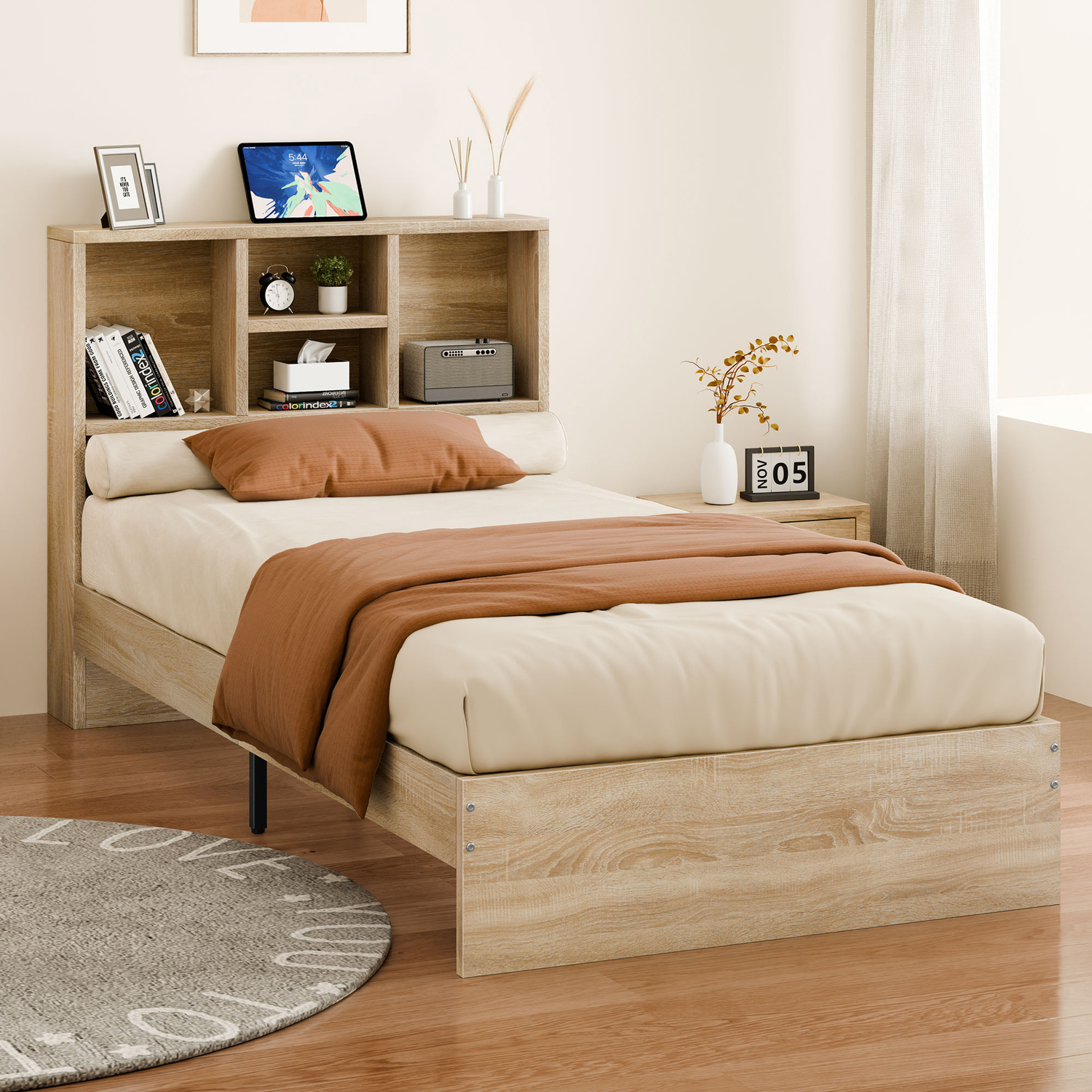 Tommy-Platform-Bed-with-Bookcase-Headboard