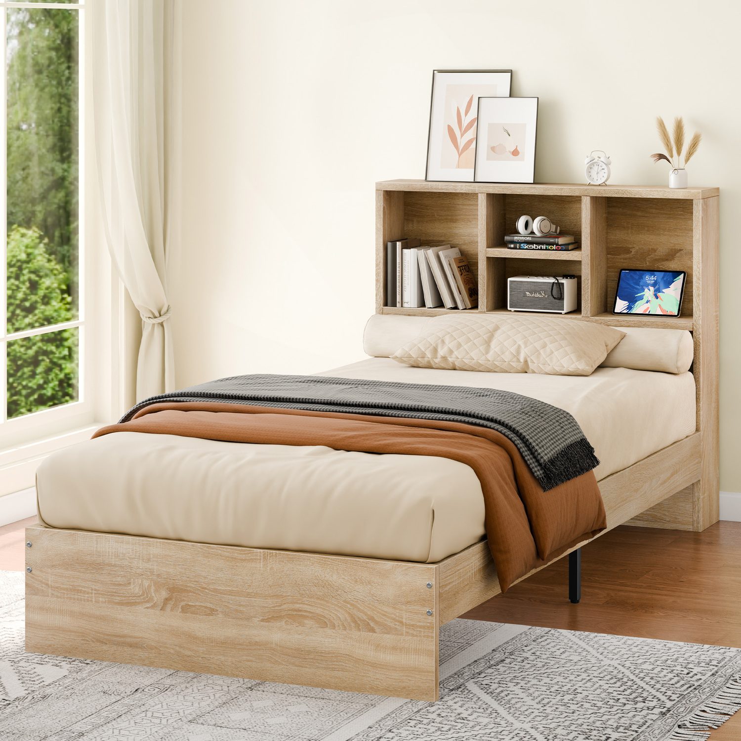 Tommy-Platform-Bed-with-Bookcase-Headboard