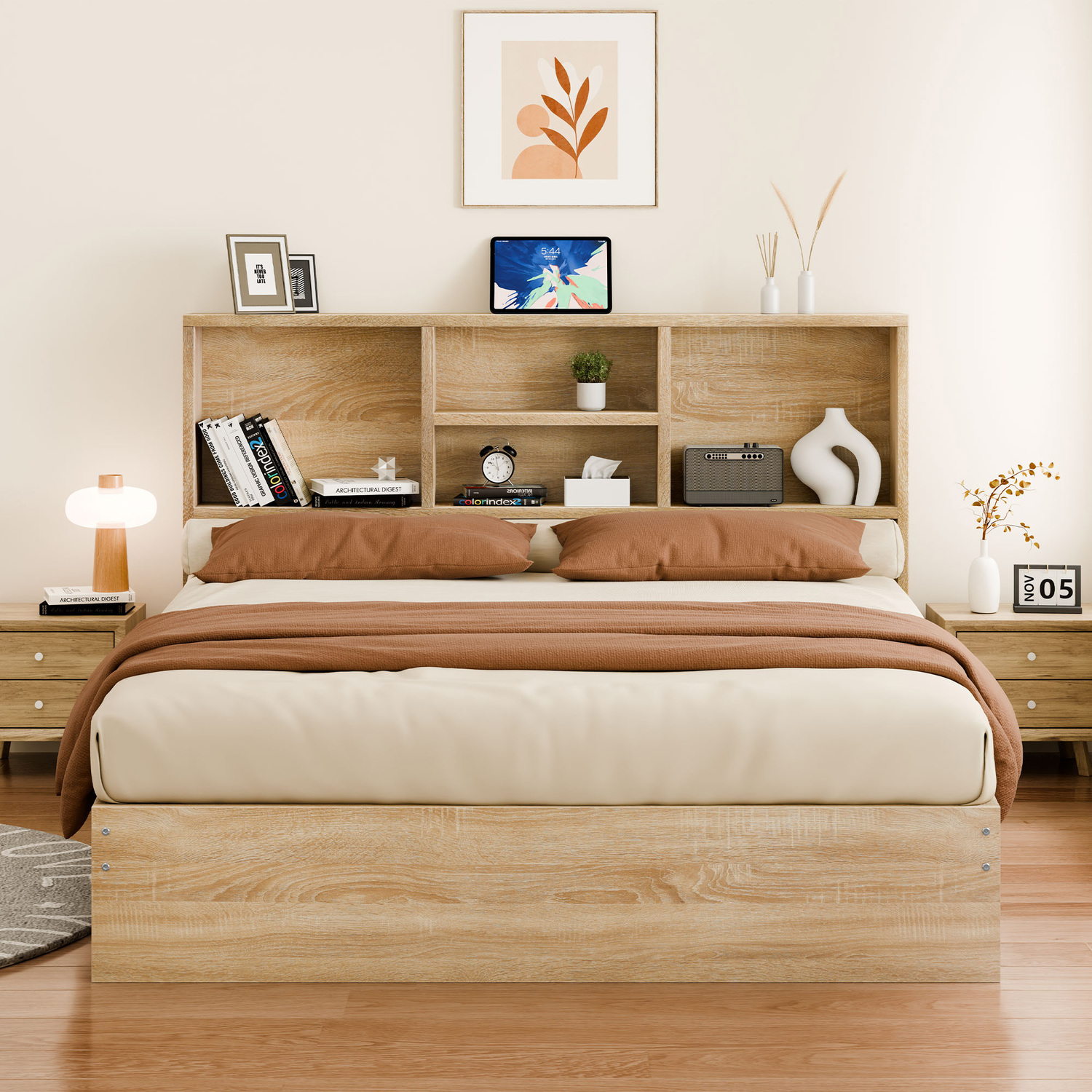 Tommy-Platform-Bed-with-Bookcase-Headboard