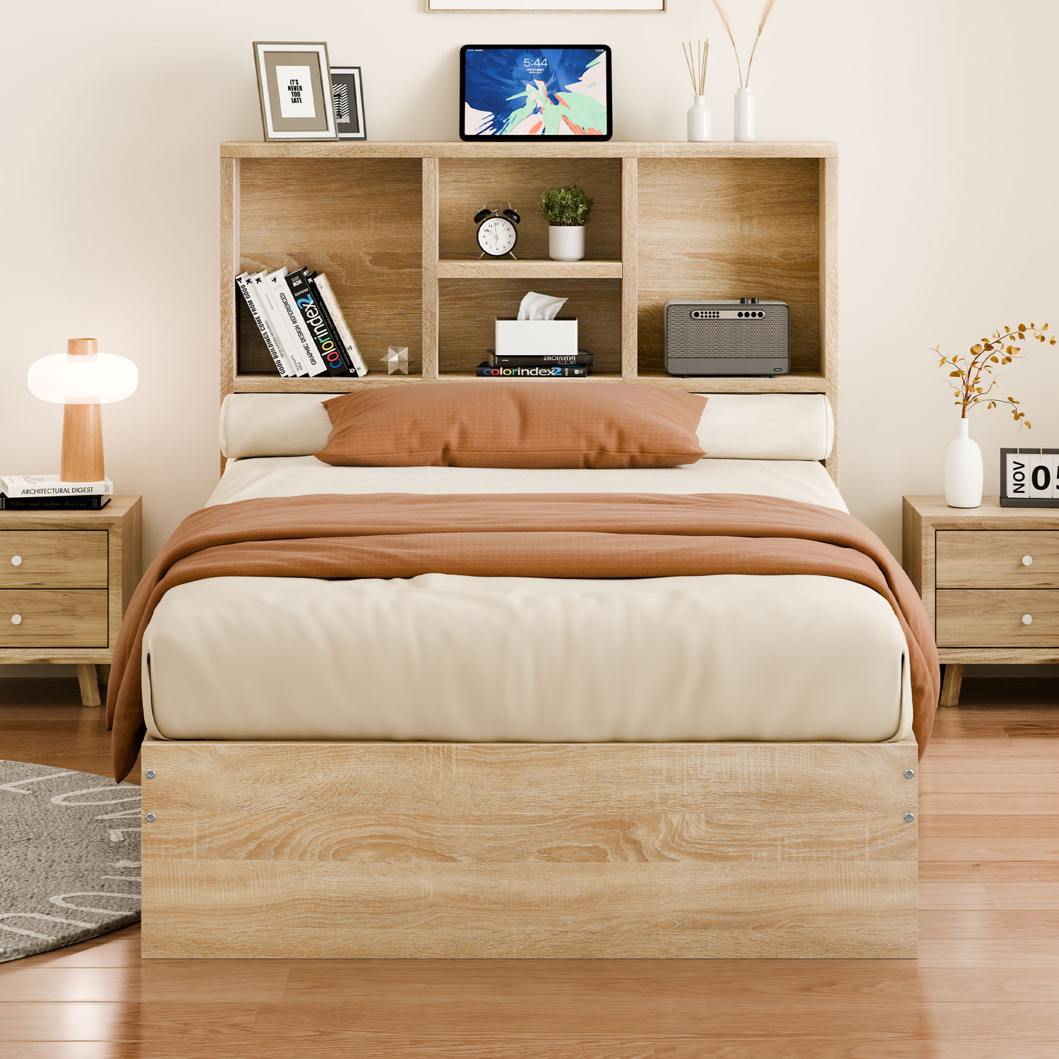 Tommy-Platform-Bed-with-Bookcase-Headboard