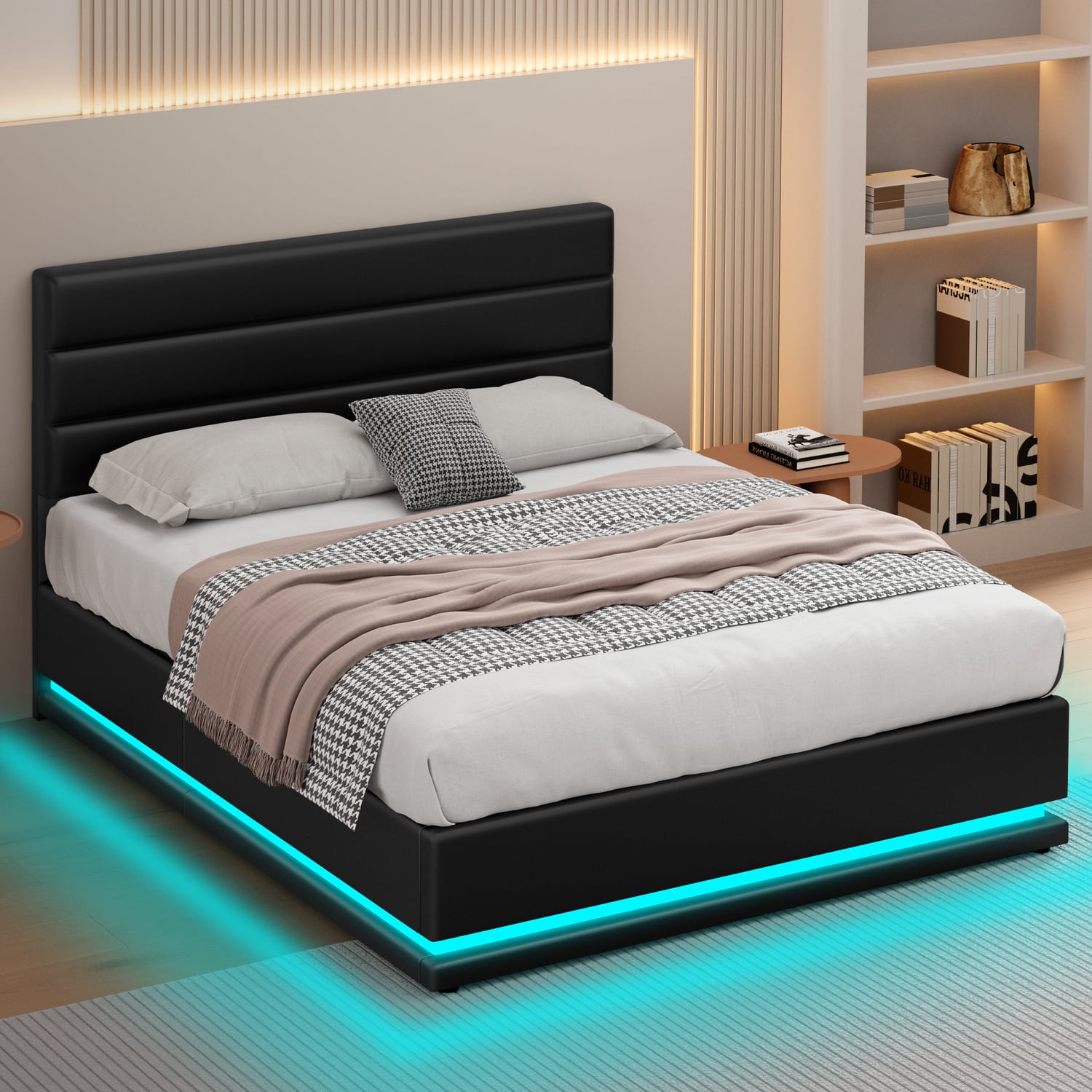 Black Alpine PU Leather Gas Lift Storage Bed with LED