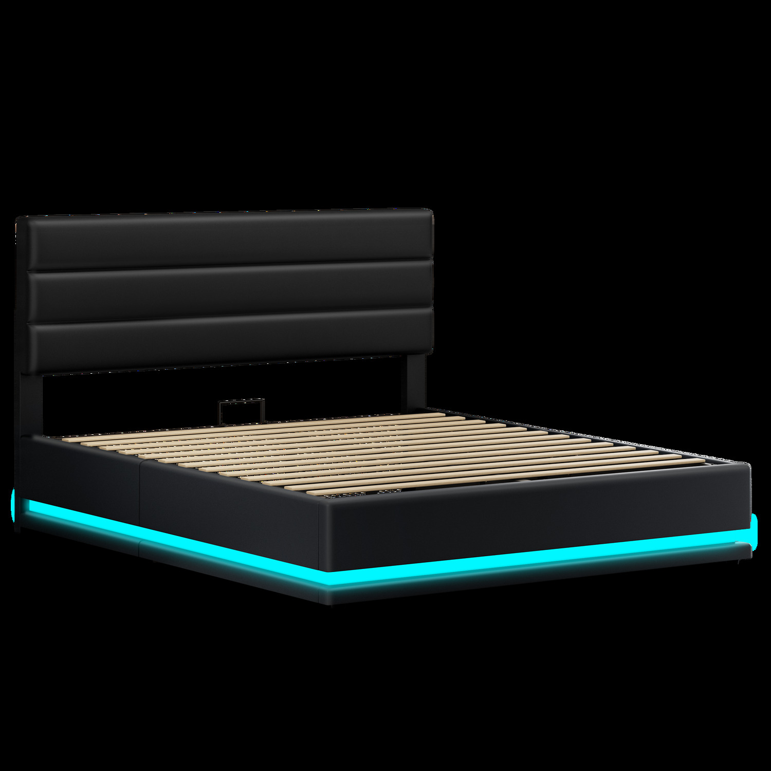 Black Alpine PU Leather Gas Lift Storage Bed with LED