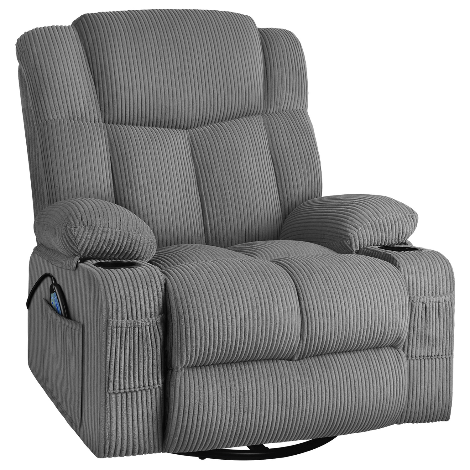 Hannah Corduroy Heated Massage Swivel Recliner Chair