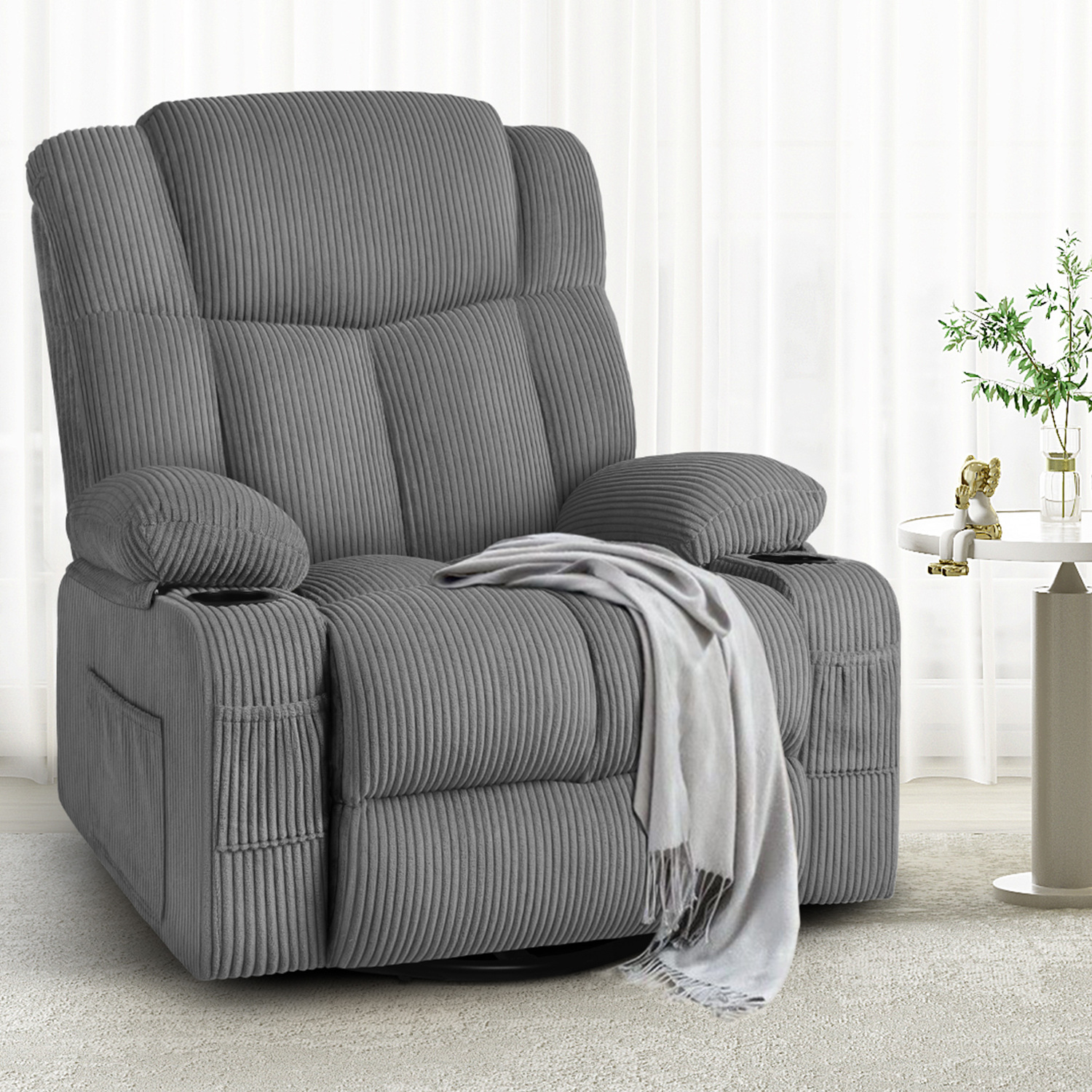 Hannah Corduroy Heated Massage Swivel Recliner Chair