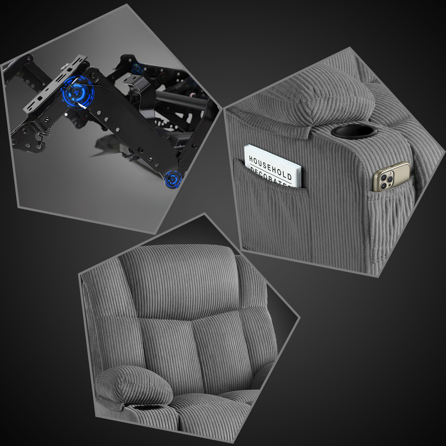 Hannah Corduroy Heated Massage Swivel Recliner Chair