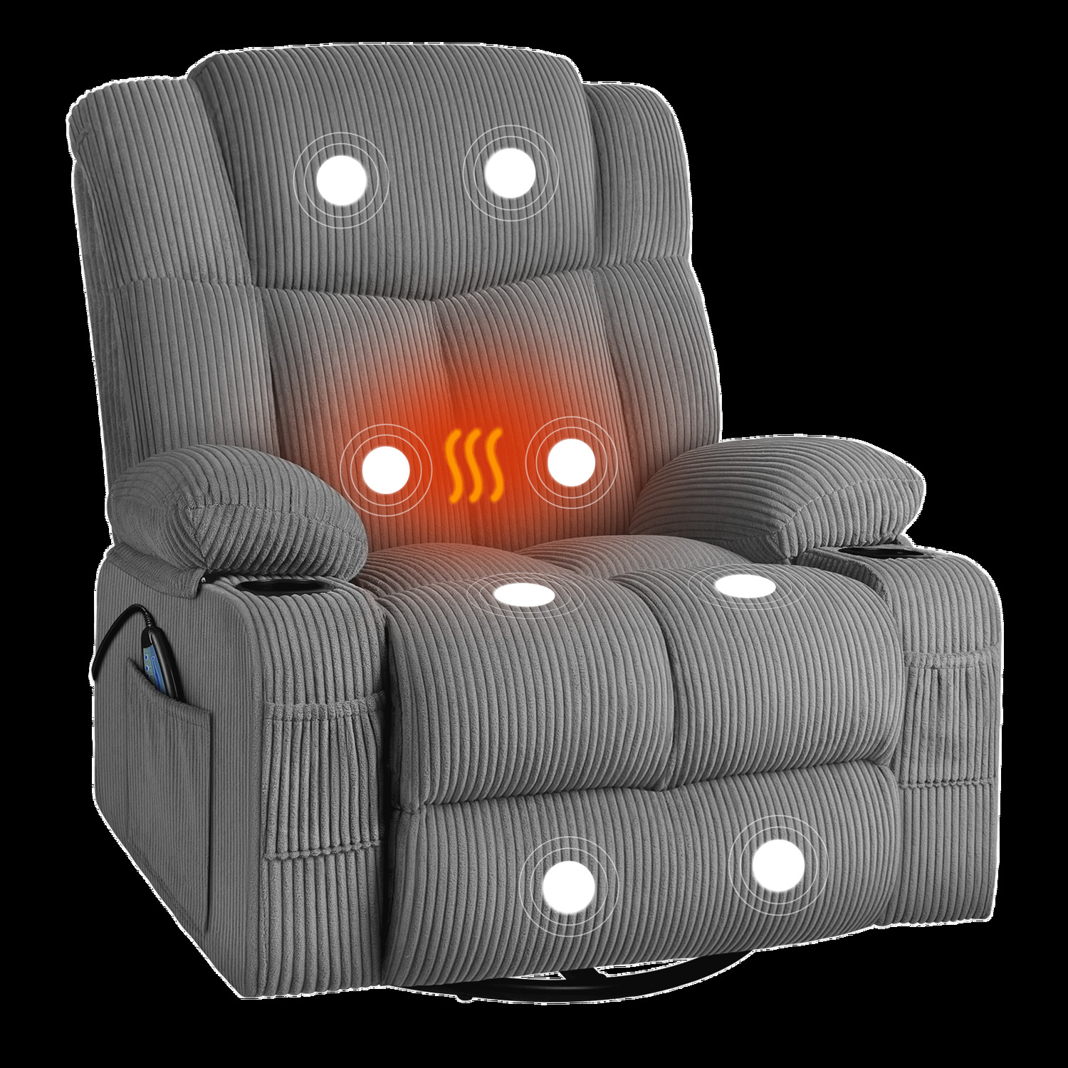 Hannah Corduroy Heated Massage Swivel Recliner Chair