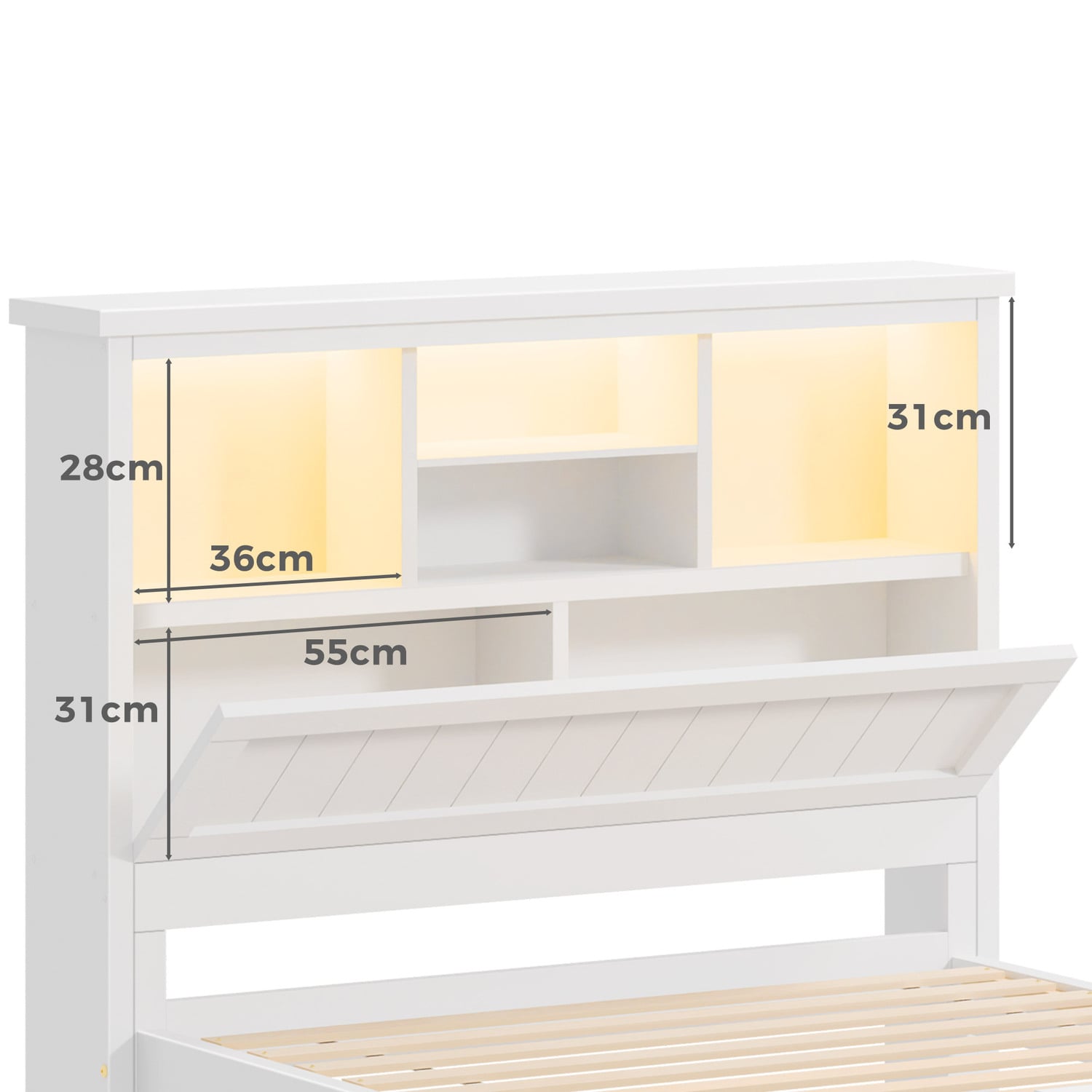 Diaz King Single Platform Bed with Storage Headboard & LED