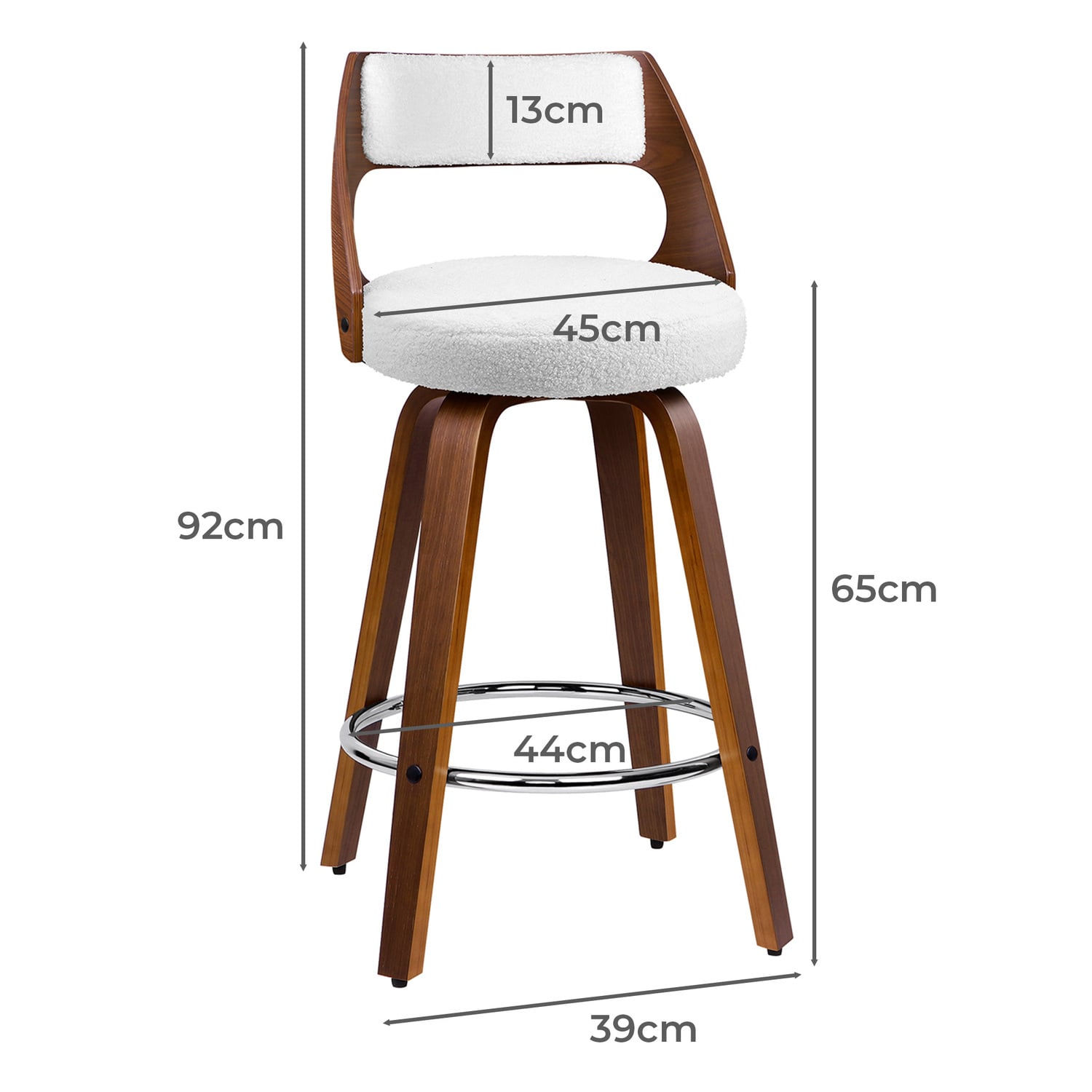 65cm Laureen Boucle Swivel Bar Stools