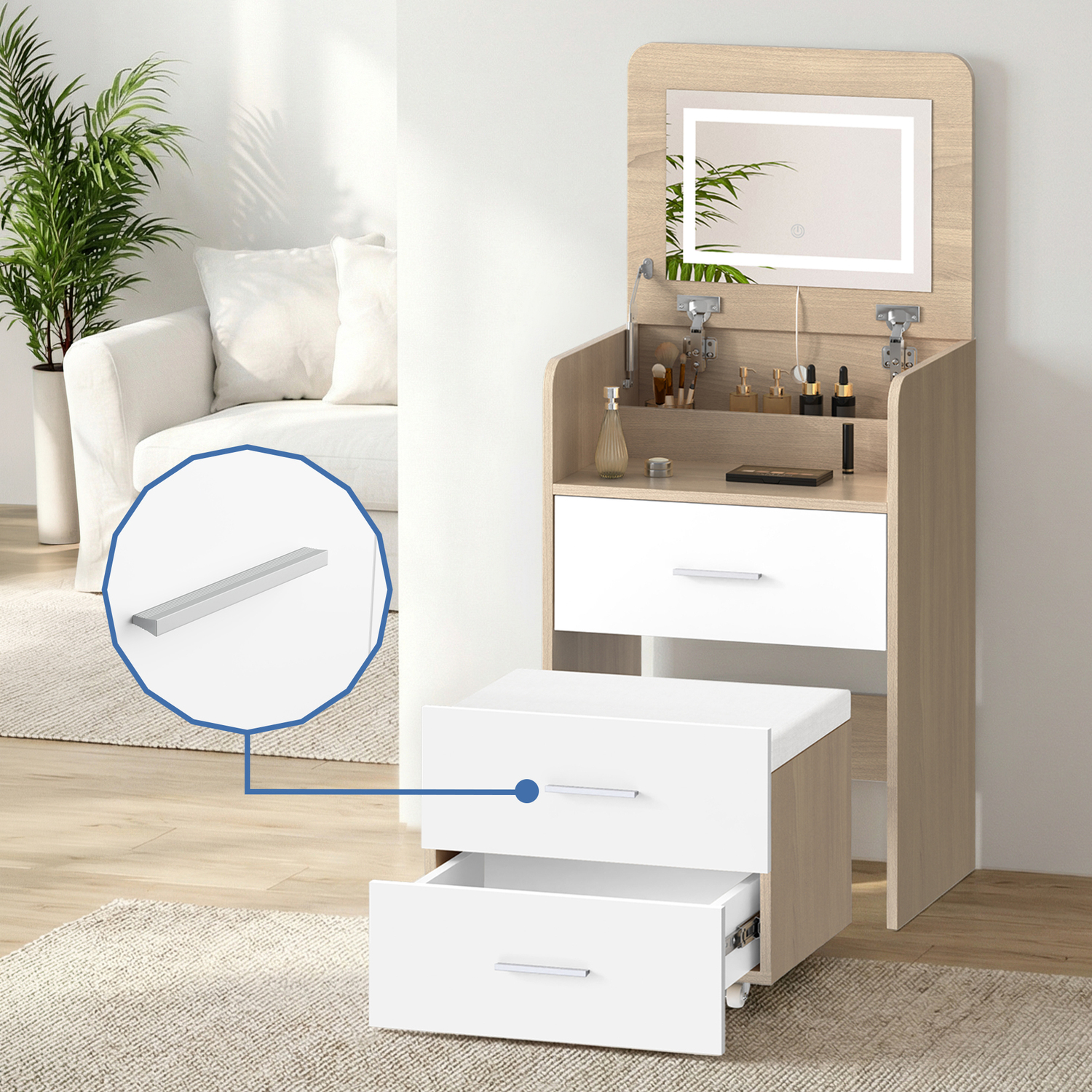 ALFORDSON Dressing Table Stool Set 2-In-1 Makeup Mirror Vanity Desk