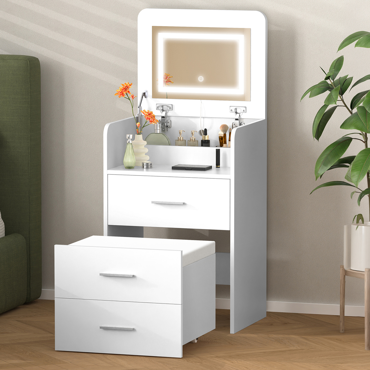 ALFORDSON Dressing Table Stool Set 2-In-1 Makeup Mirror Vanity Desk