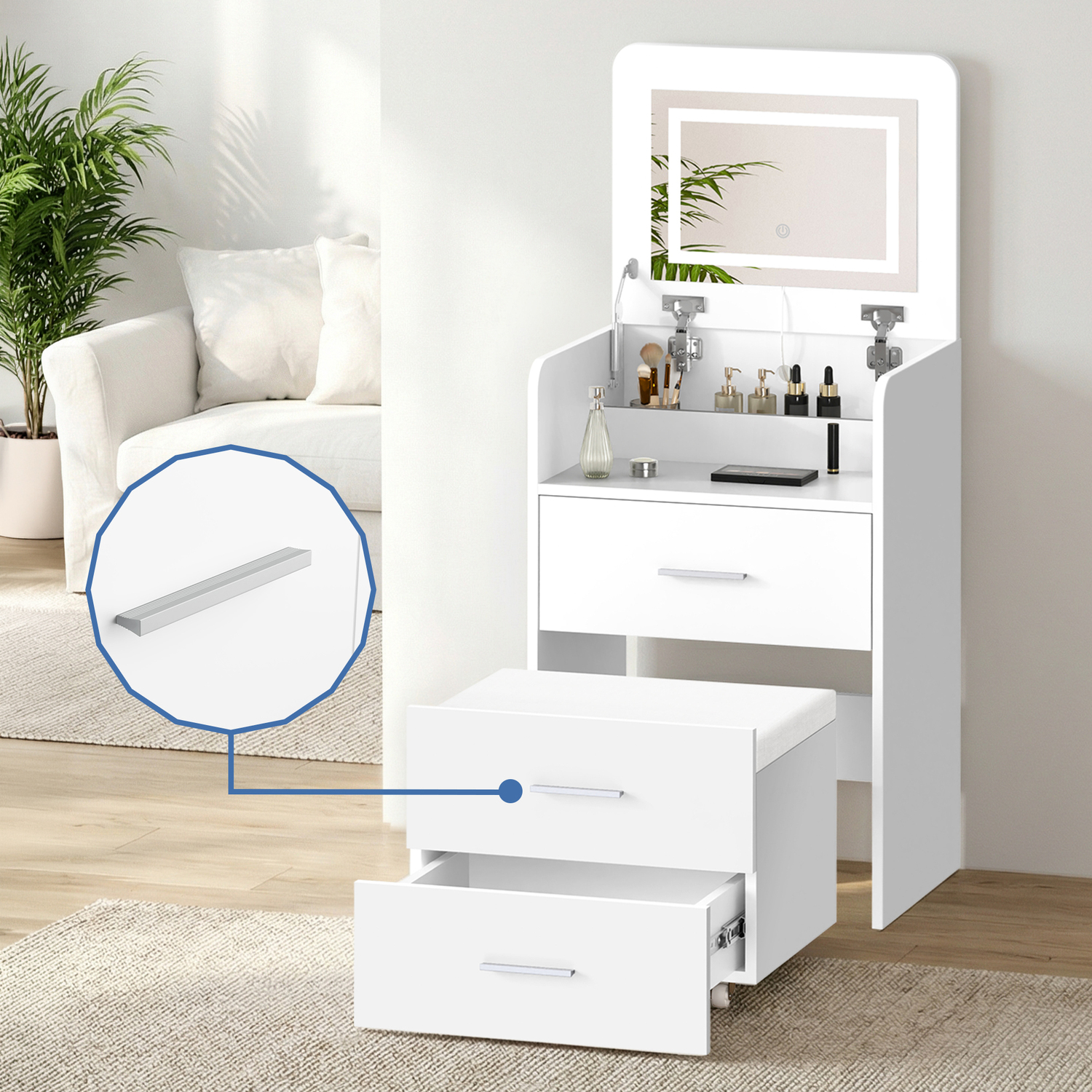 ALFORDSON Dressing Table Stool Set 2-In-1 Makeup Mirror Vanity Desk