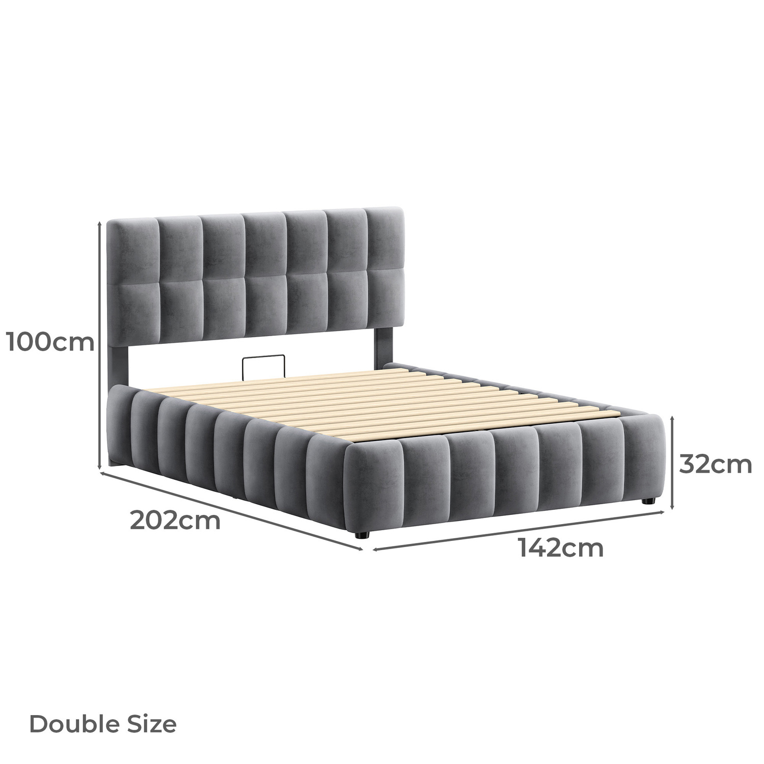 Grey Ellie May Velvet Gas Lift Storage Bed Frame
