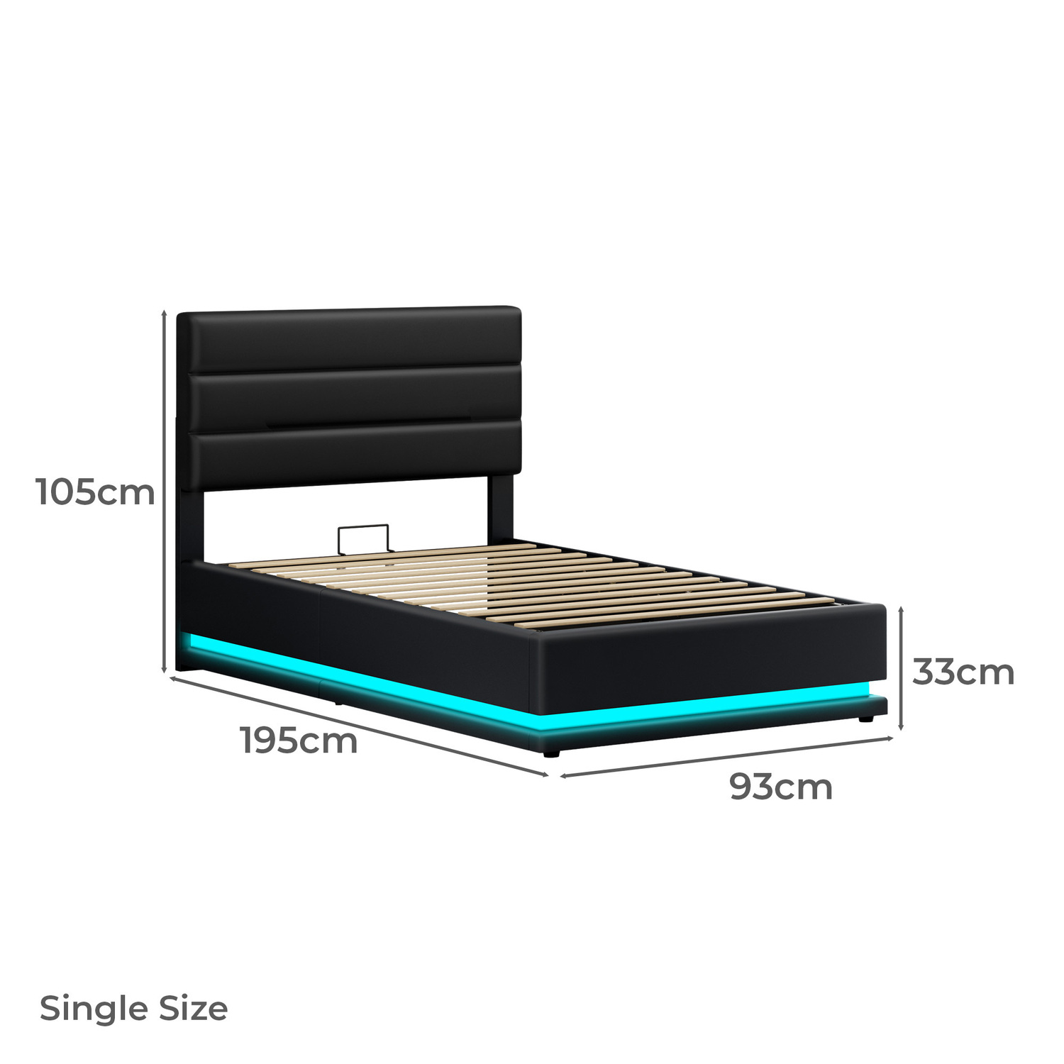 Black Alpine PU Leather Gas Lift Storage Bed with LED