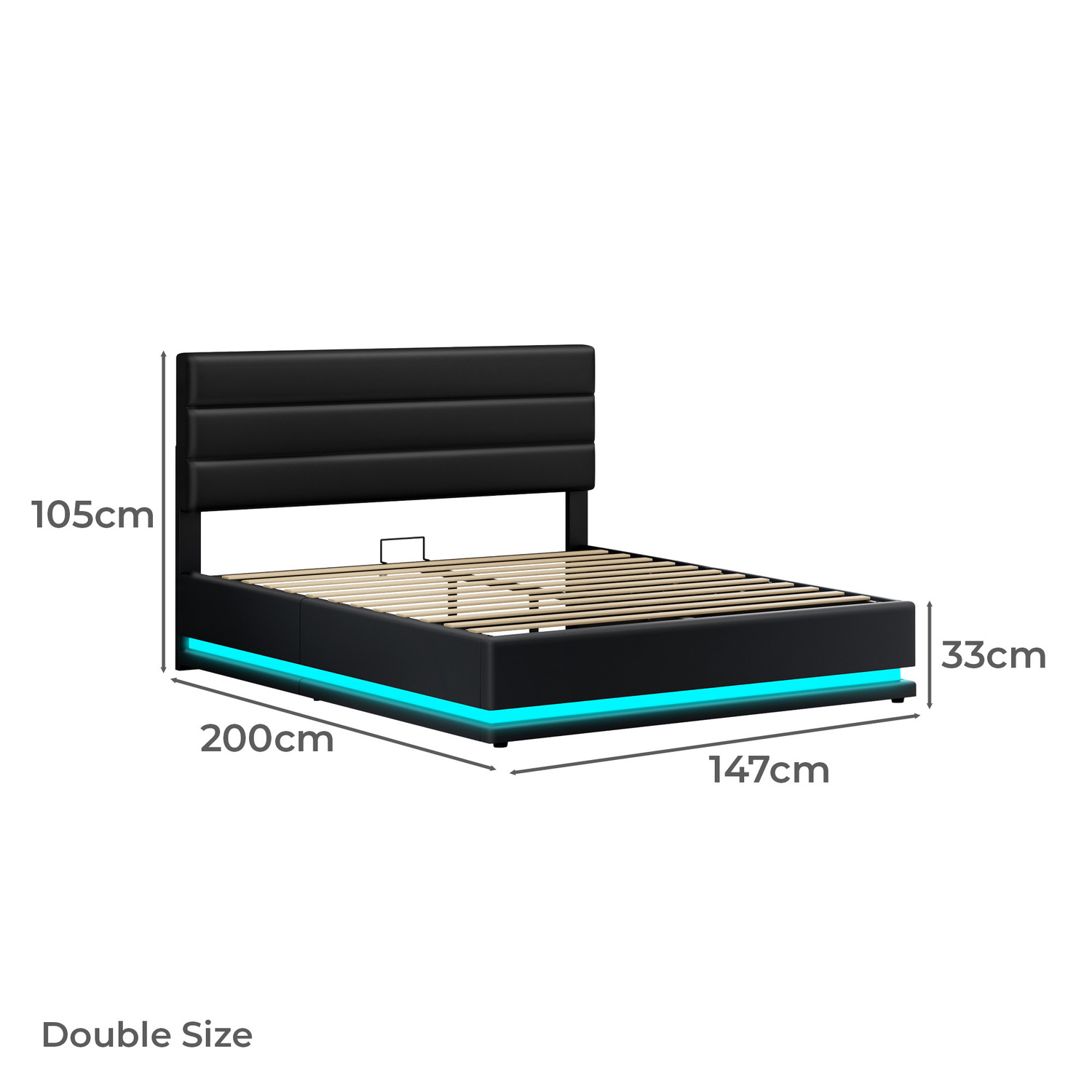 Black Alpine PU Leather Gas Lift Storage Bed with LED