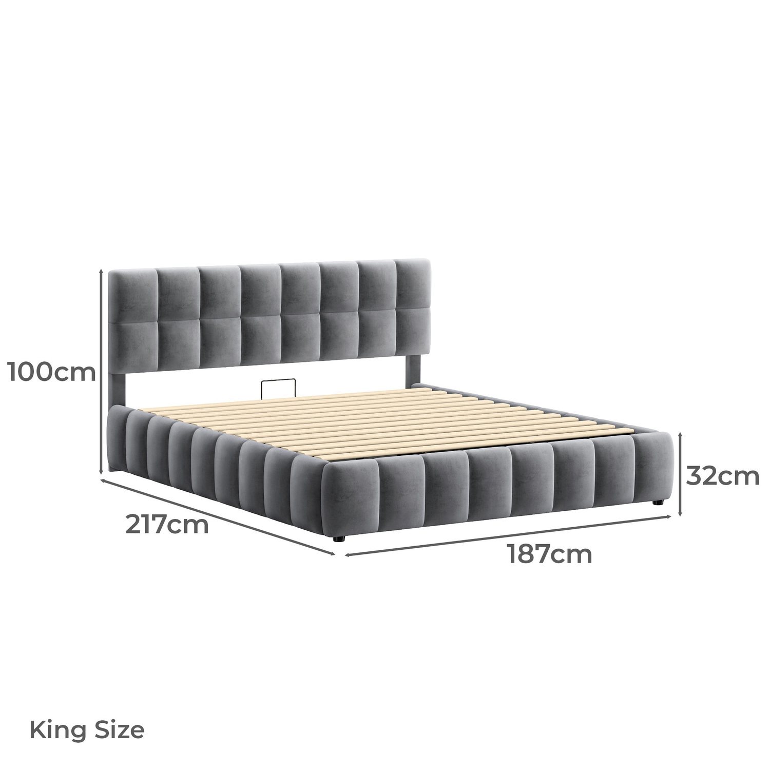 Grey Ellie May Velvet Gas Lift Storage Bed Frame