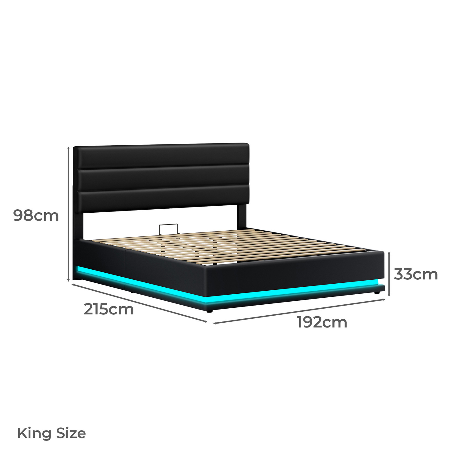 Black Alpine PU Leather Gas Lift Storage Bed with LED