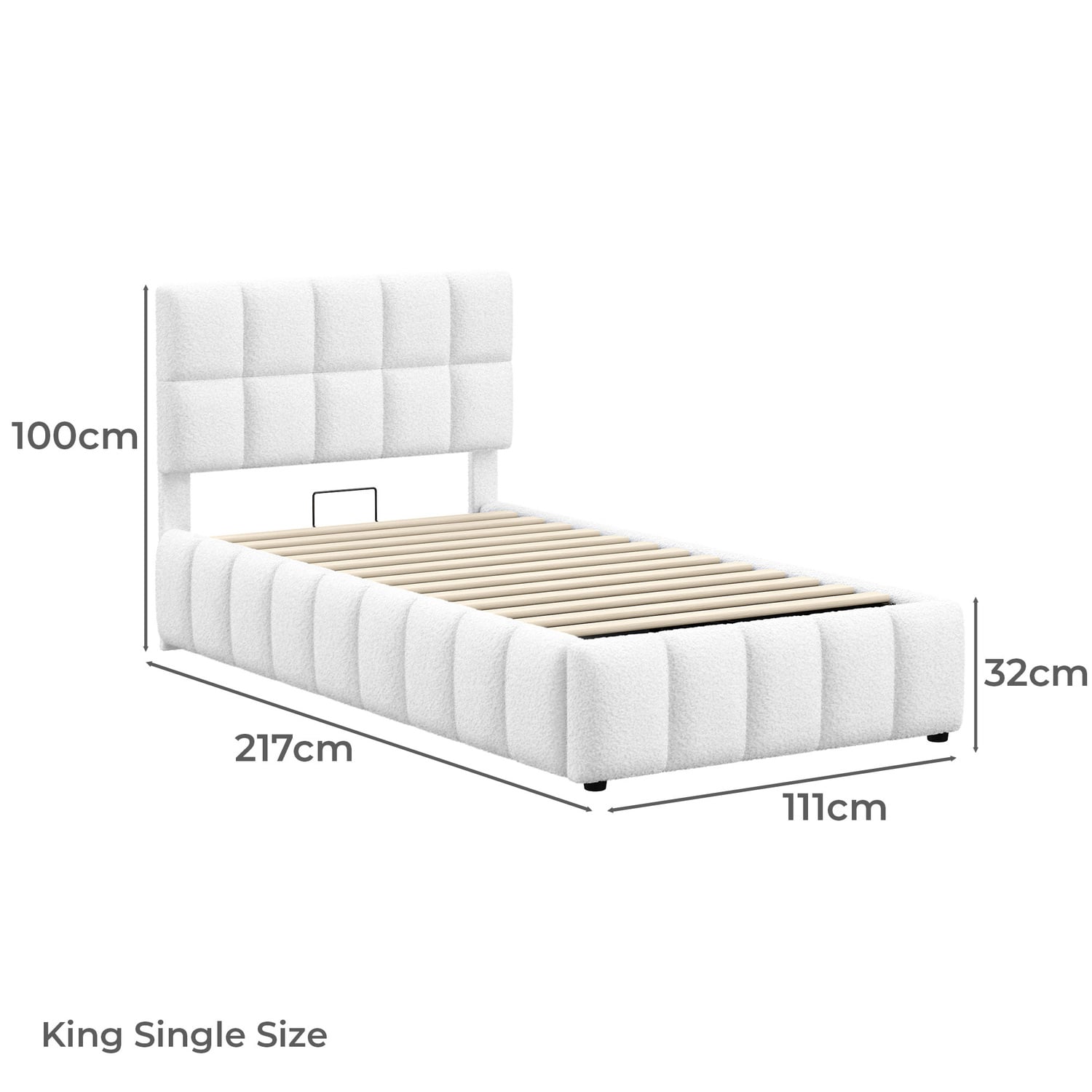 White Ellie May Boucle Gas Lift Storage Bed Frame