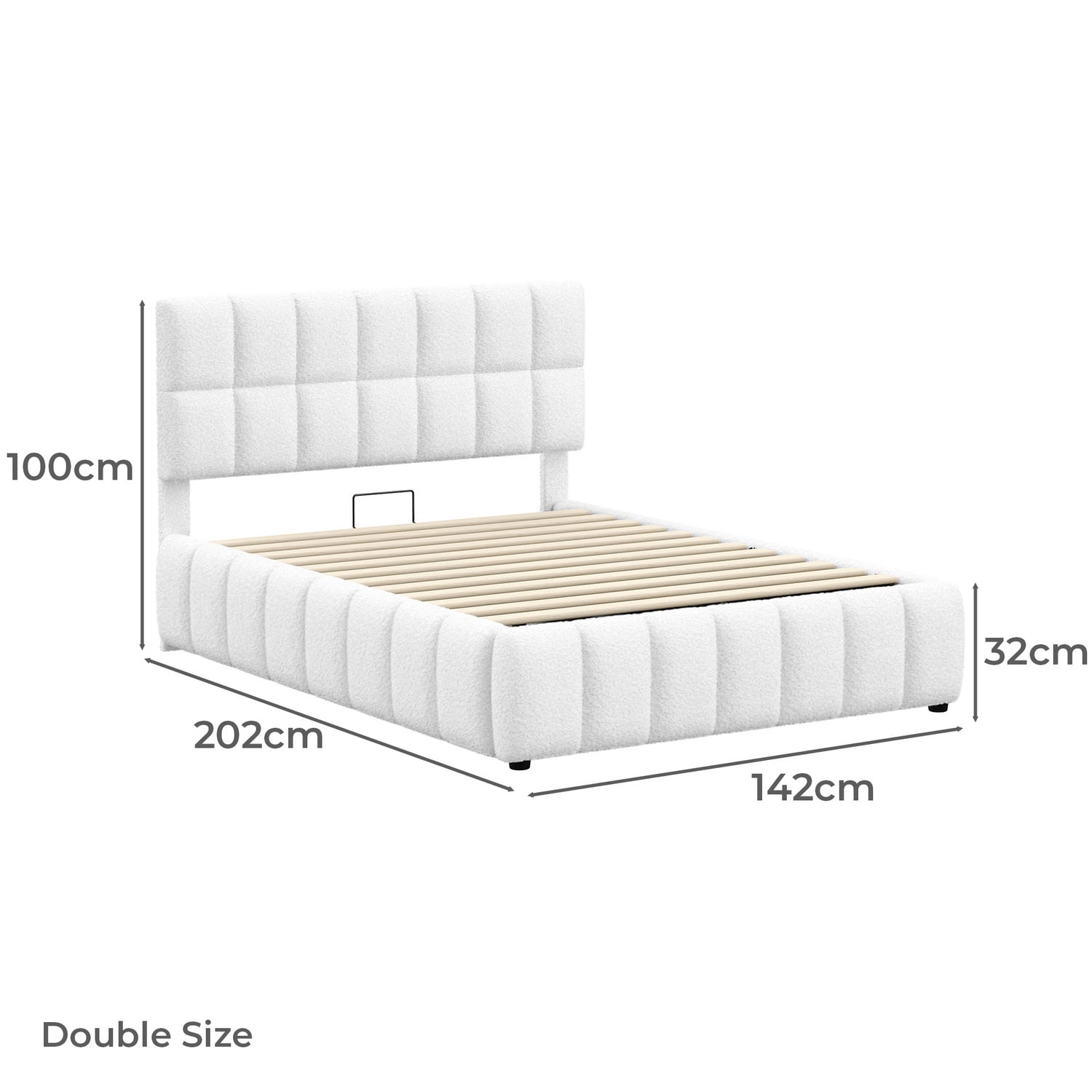 White Ellie May Boucle Gas Lift Storage Bed Frame