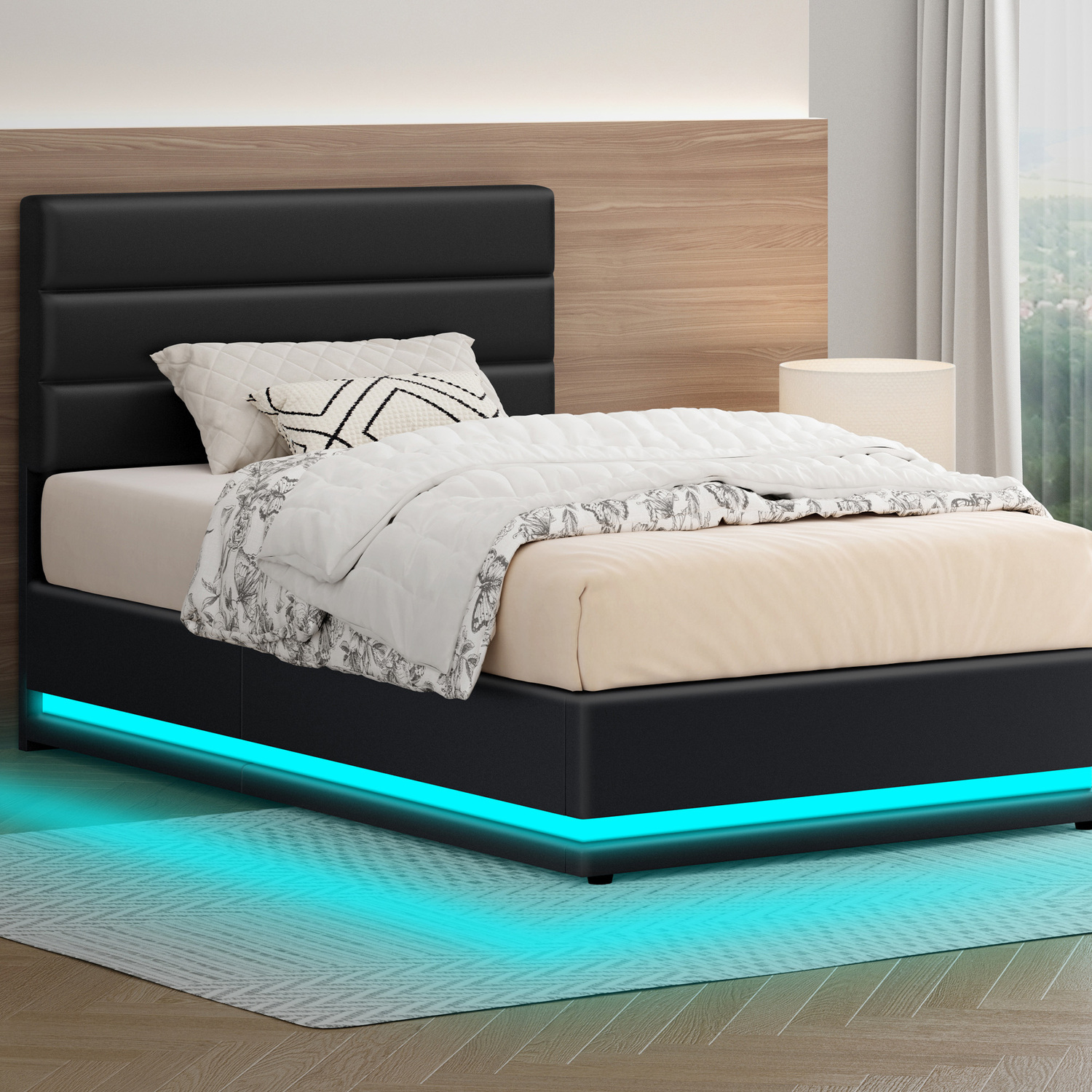 Black-Alpine-PU-Leather-Gas-Lift-Storage-Bed-with-LED