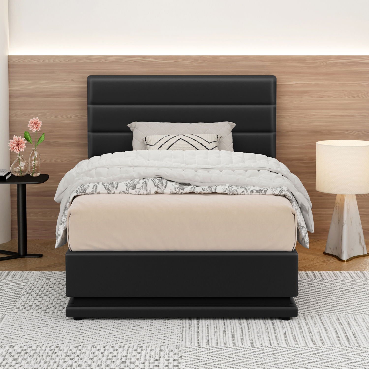 Black-Alpine-PU-Leather-Gas-Lift-Storage-Bed-with-LED