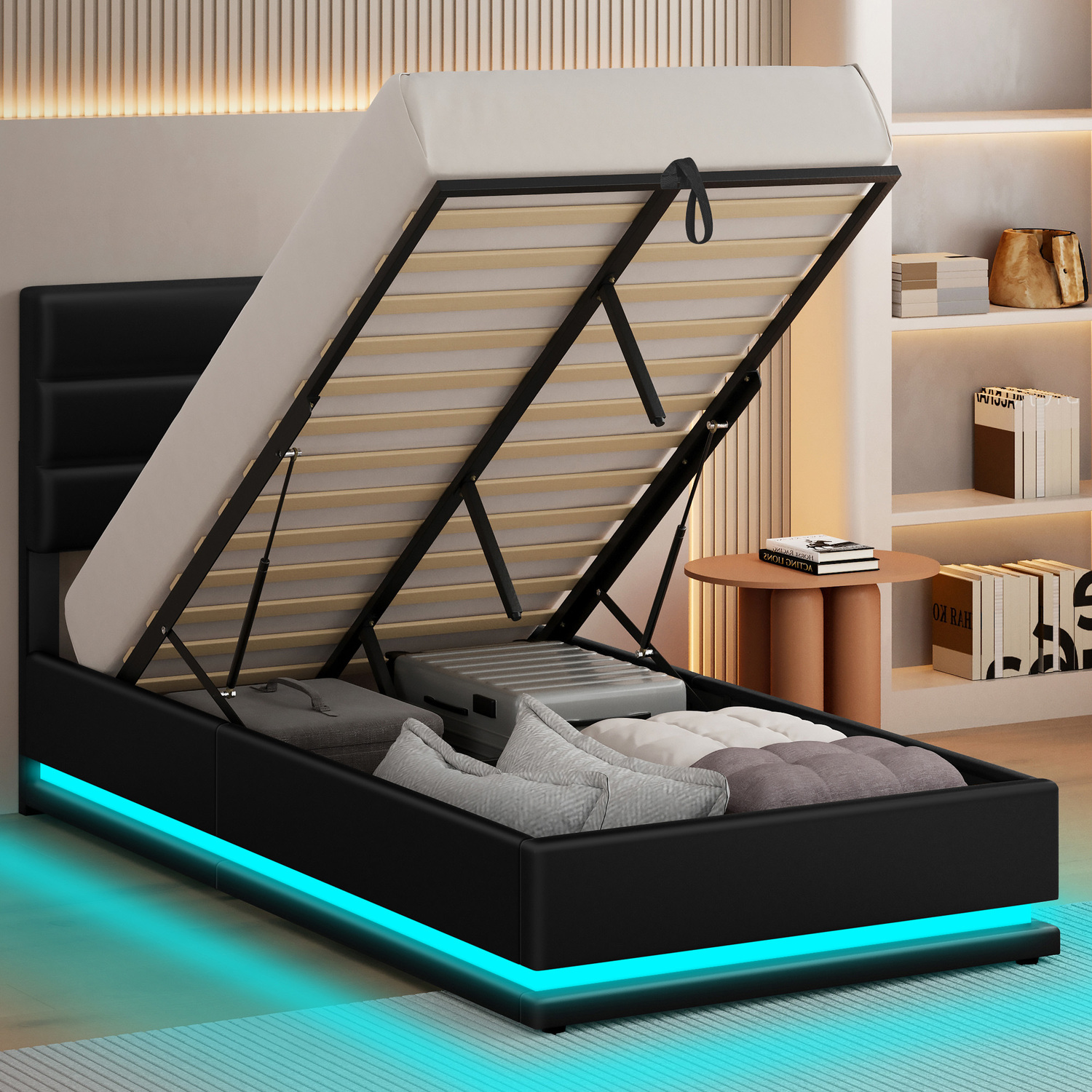 Black-Alpine-PU-Leather-Gas-Lift-Storage-Bed-with-LED