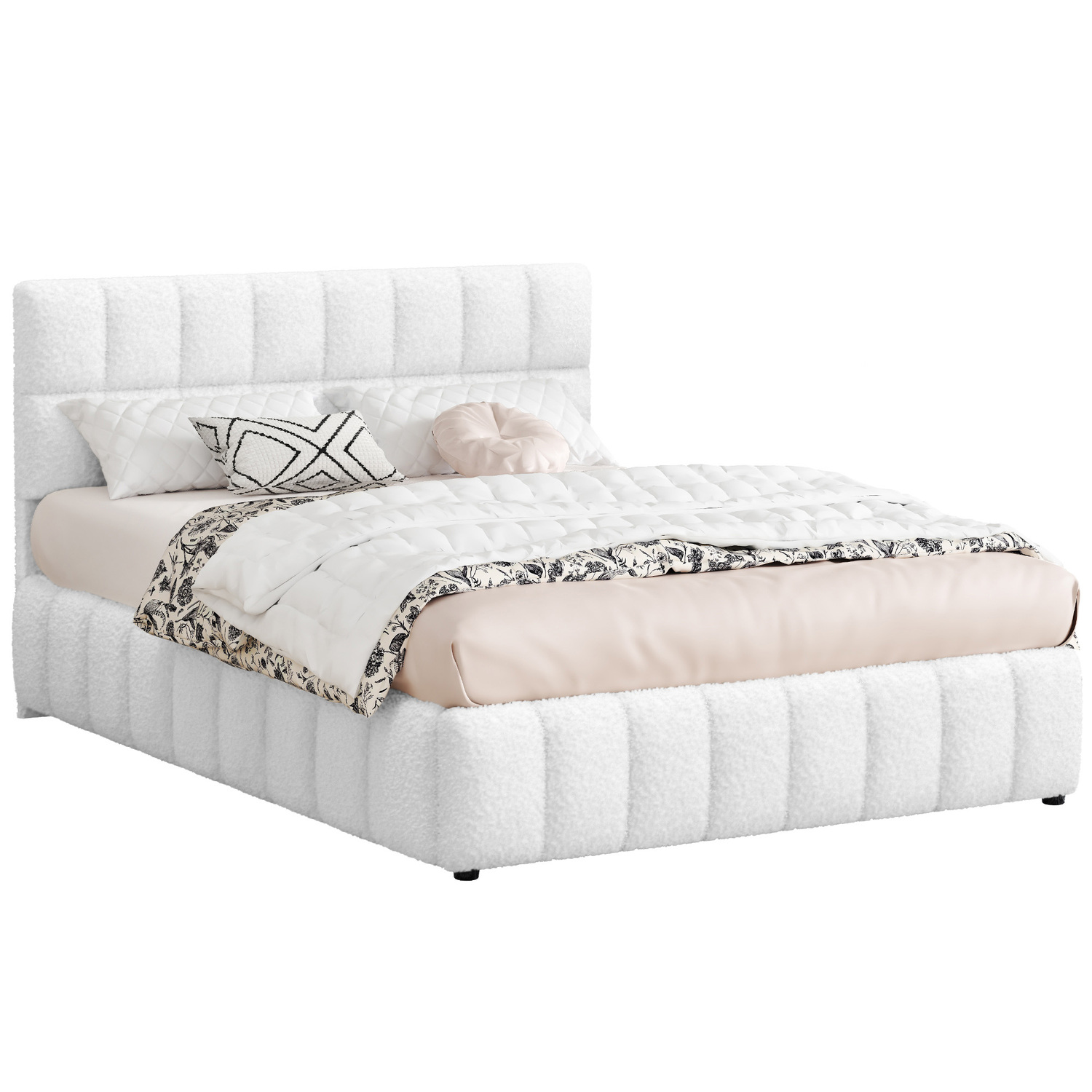 White-Ellie-May-Boucle-Gas-Lift-Storage-Bed-Frame
