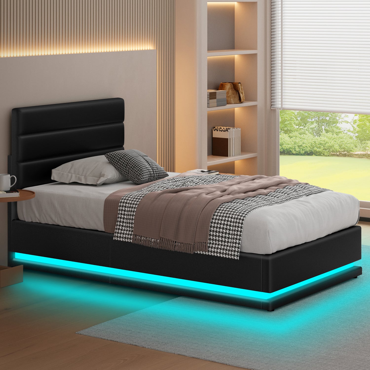 Black-Alpine-PU-Leather-Gas-Lift-Storage-Bed-with-LED