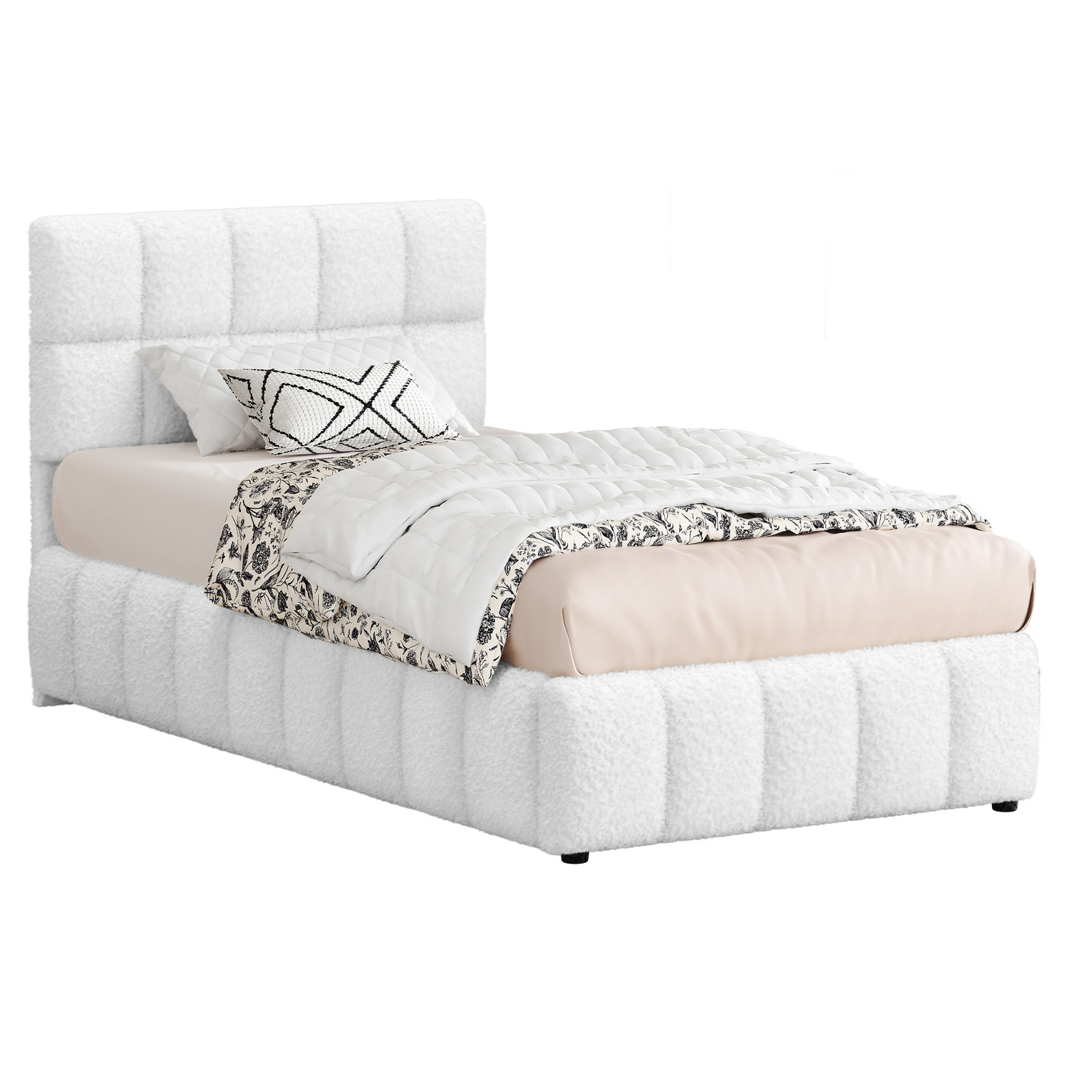 White-Ellie-May-Boucle-Gas-Lift-Storage-Bed-Frame