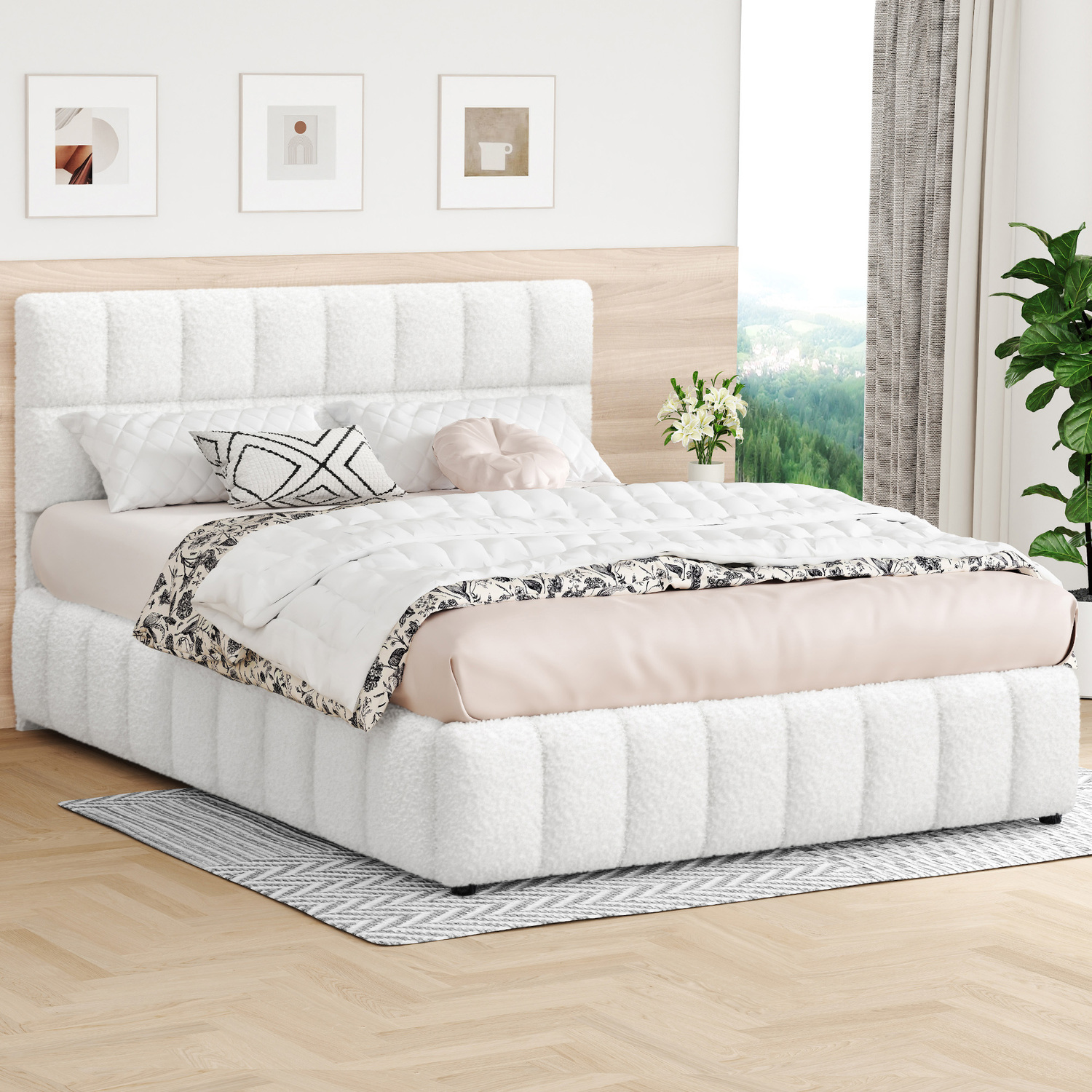 White-Ellie-May-Boucle-Gas-Lift-Storage-Bed-Frame