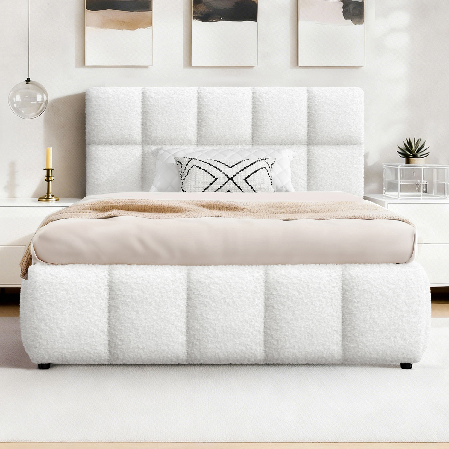 White-Ellie-May-Boucle-Gas-Lift-Storage-Bed-Frame