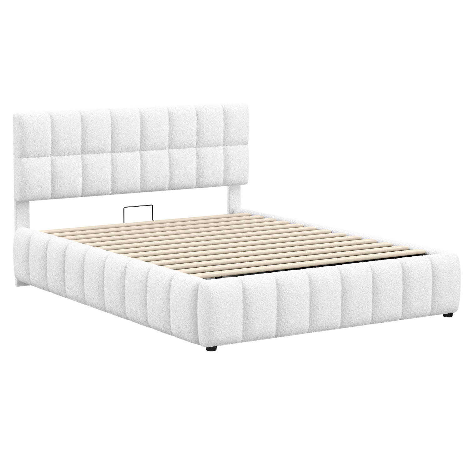 White-Ellie-May-Boucle-Gas-Lift-Storage-Bed-Frame