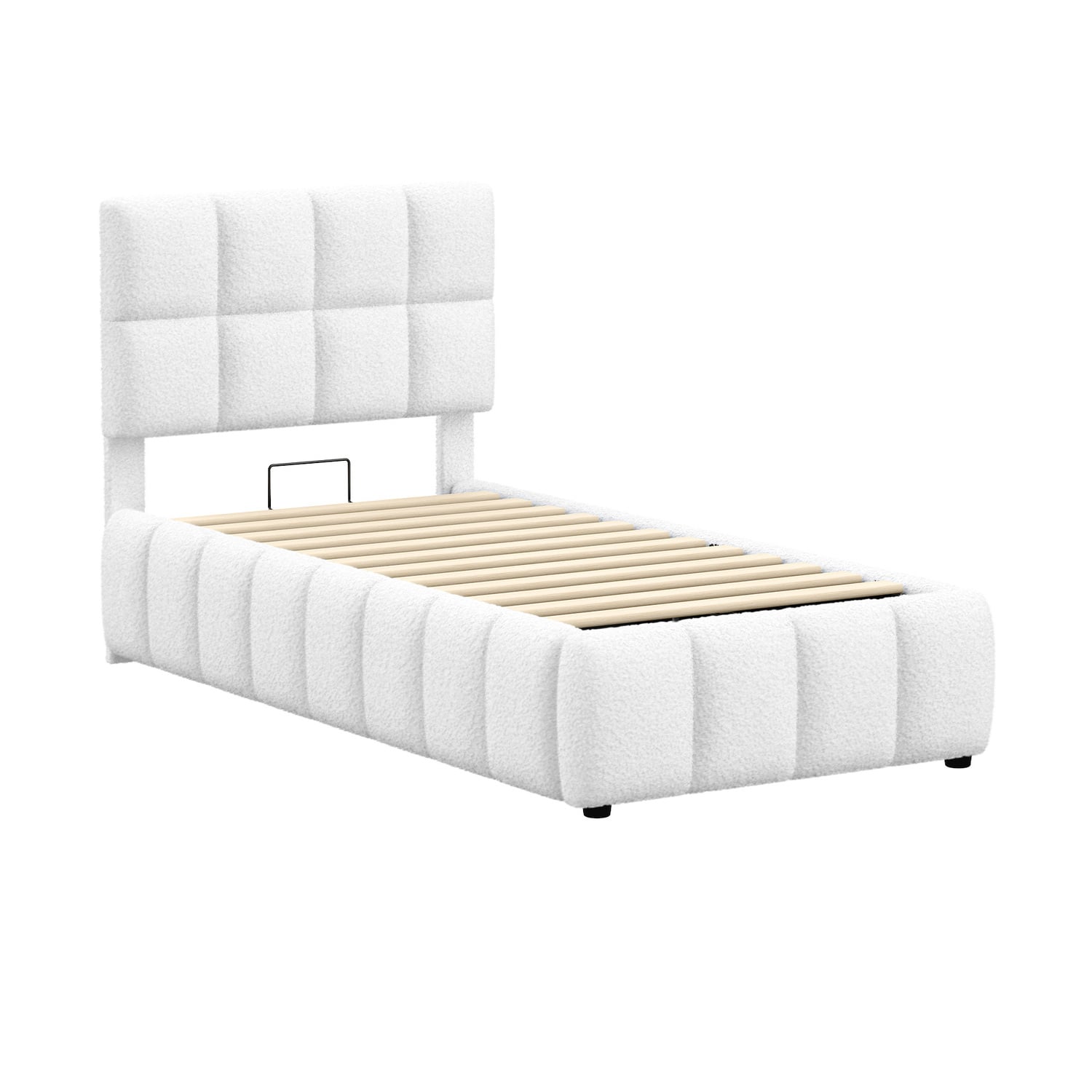 White-Ellie-May-Boucle-Gas-Lift-Storage-Bed-Frame