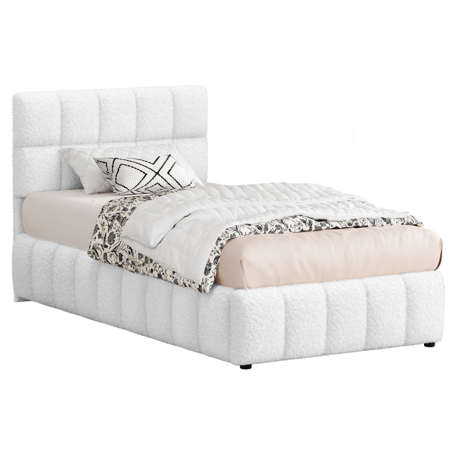 White-Ellie-May-Boucle-Gas-Lift-Storage-Bed-Frame