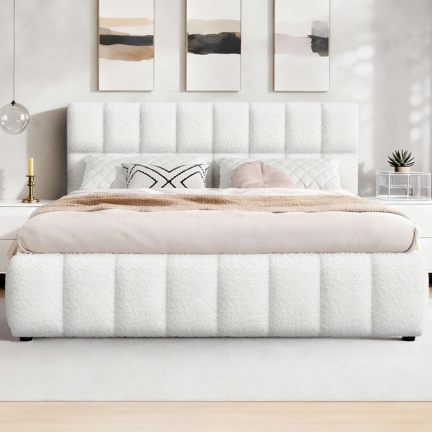 White-Ellie-May-Boucle-Gas-Lift-Storage-Bed-Frame