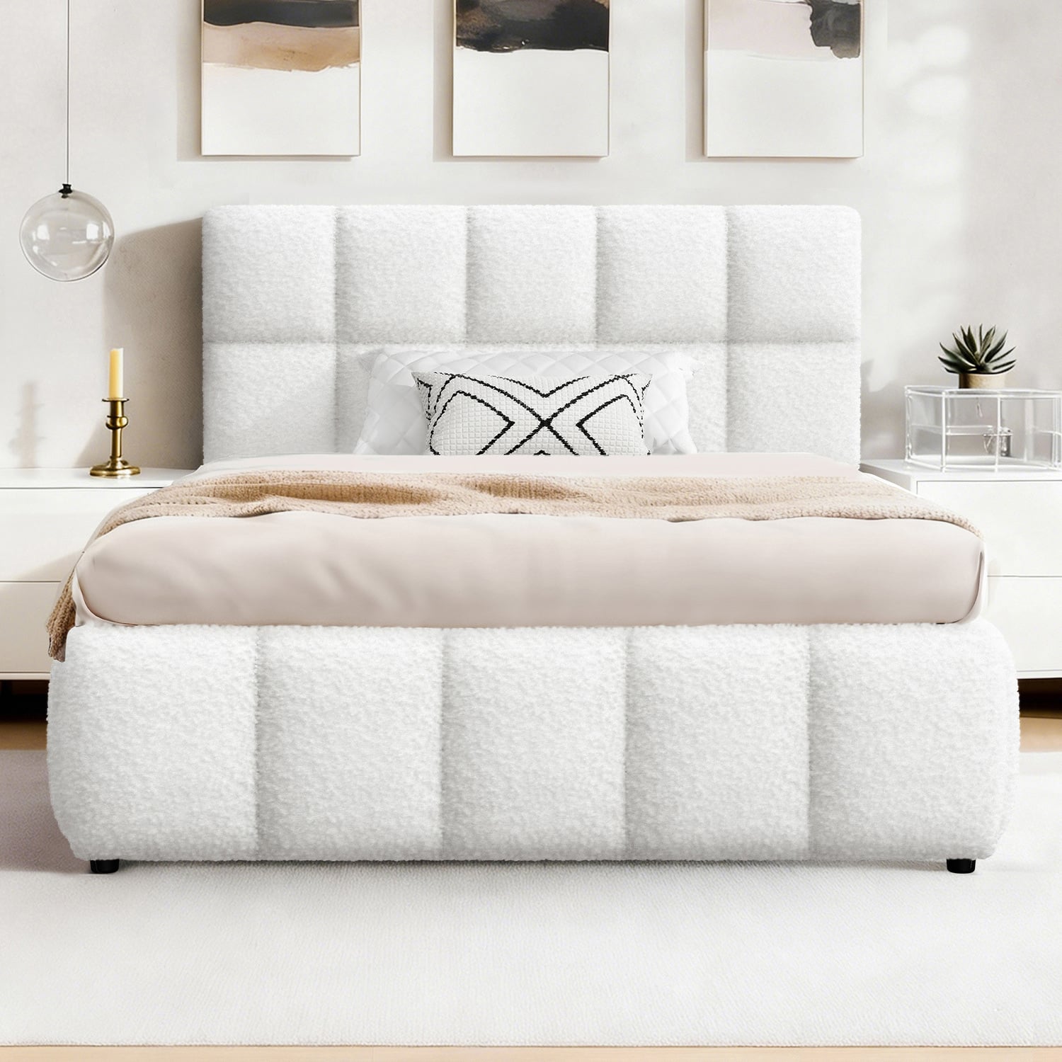 White-Ellie-May-Boucle-Gas-Lift-Storage-Bed-Frame