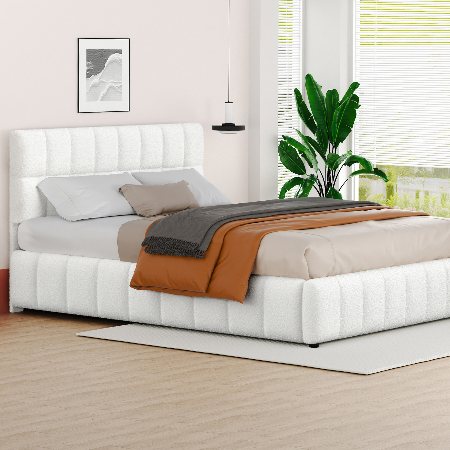 White-Ellie-May-Boucle-Gas-Lift-Storage-Bed-Frame