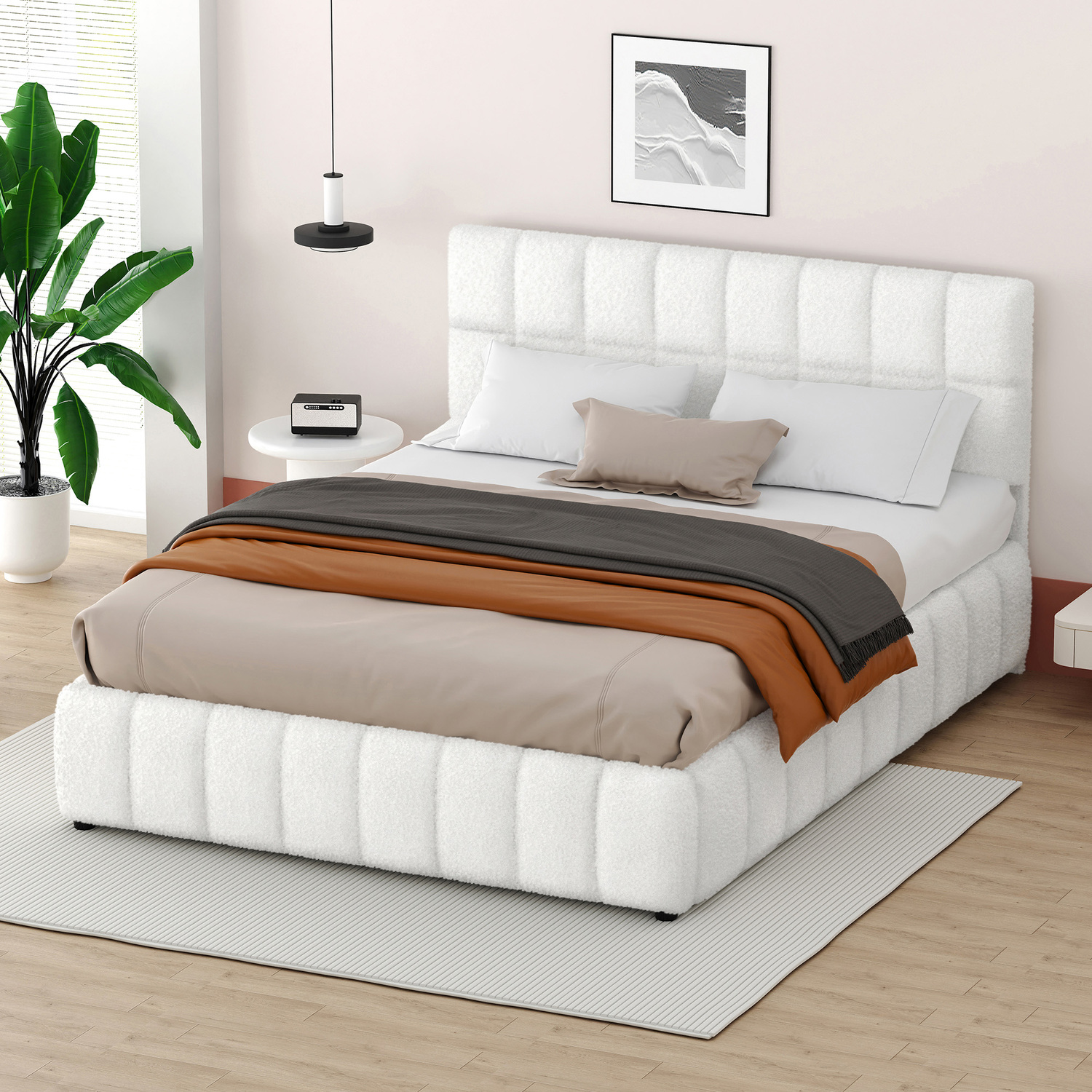 White-Ellie-May-Boucle-Gas-Lift-Storage-Bed-Frame