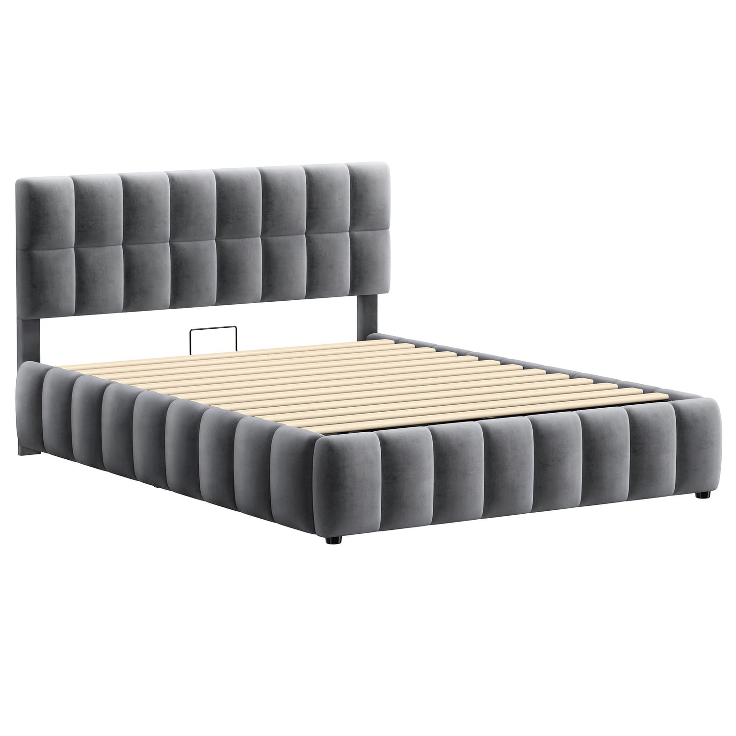 Grey-Ellie-May-Velvet-Gas-Lift-Storage-Bed-Frame