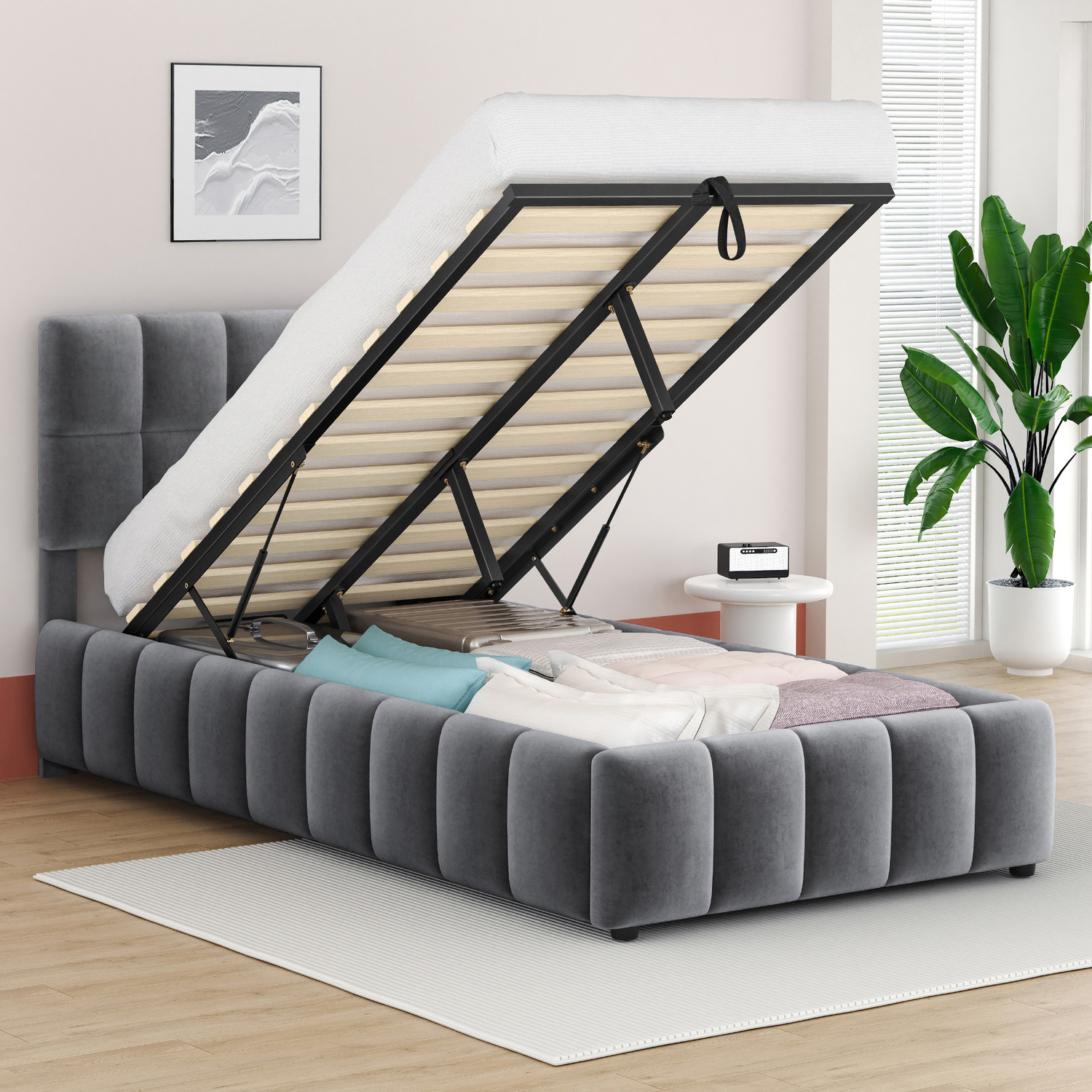 Grey-Ellie-May-Velvet-Gas-Lift-Storage-Bed-Frame
