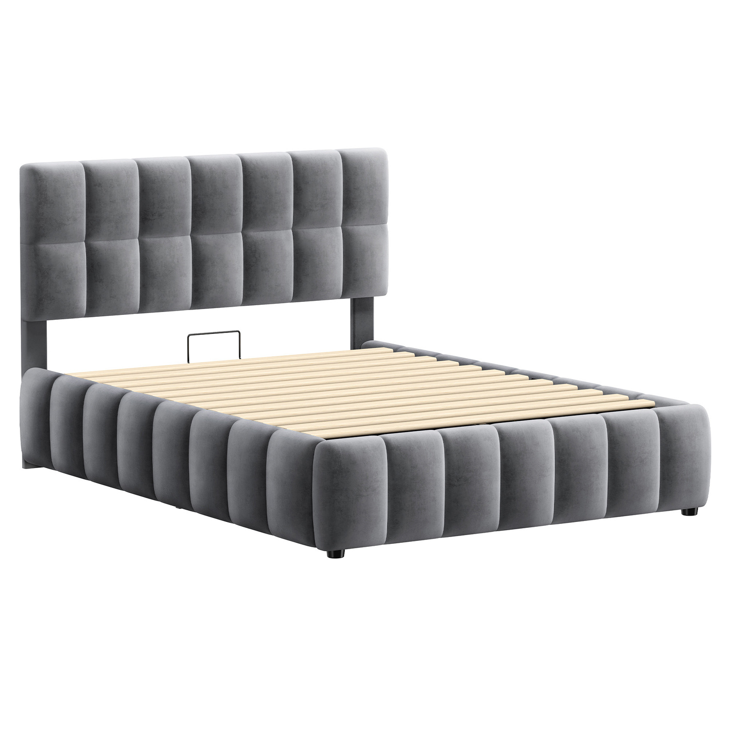 Grey-Ellie-May-Velvet-Gas-Lift-Storage-Bed-Frame