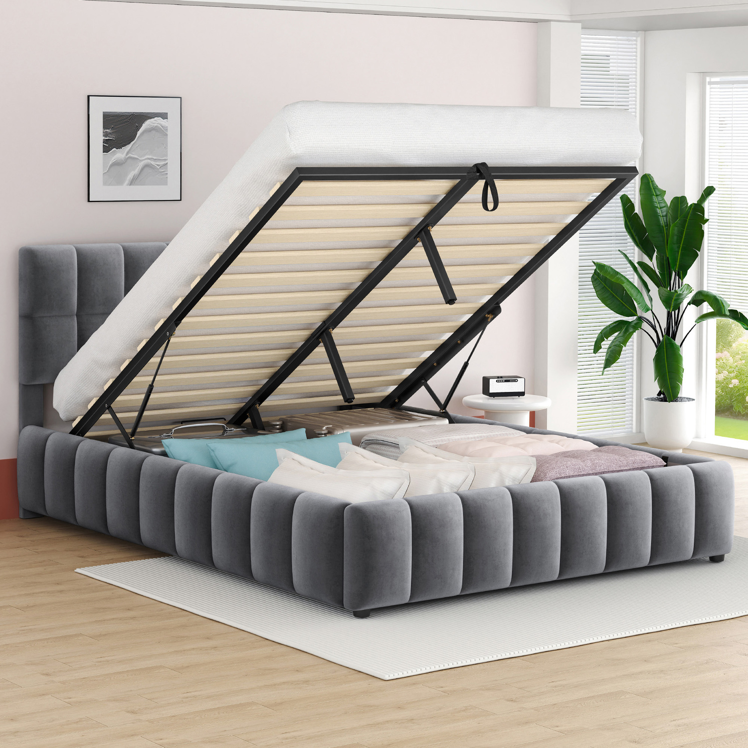 Grey-Ellie-May-Velvet-Gas-Lift-Storage-Bed-Frame