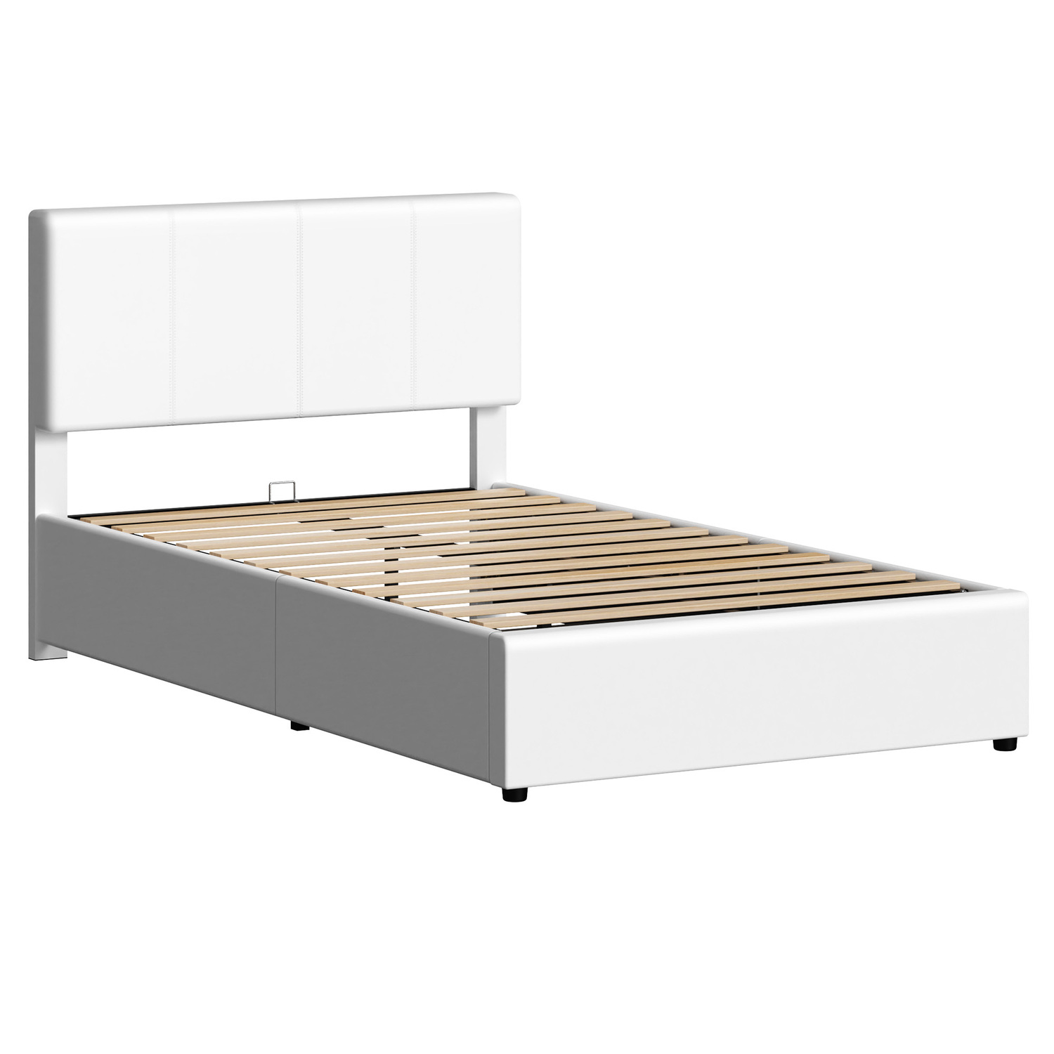 White Hudson Faux Leather Gas Lift Storage Bed