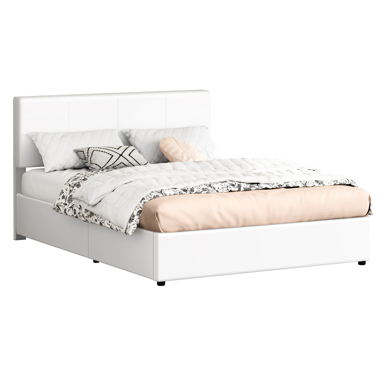 White Hudson Faux Leather Gas Lift Storage Bed