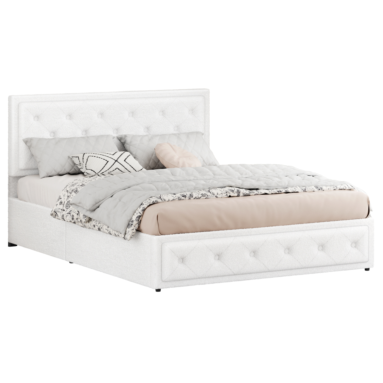 White Hoyce Boucle Gas Lift Bed