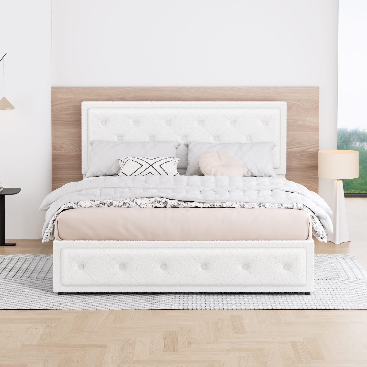White Hoyce Boucle Gas Lift Bed