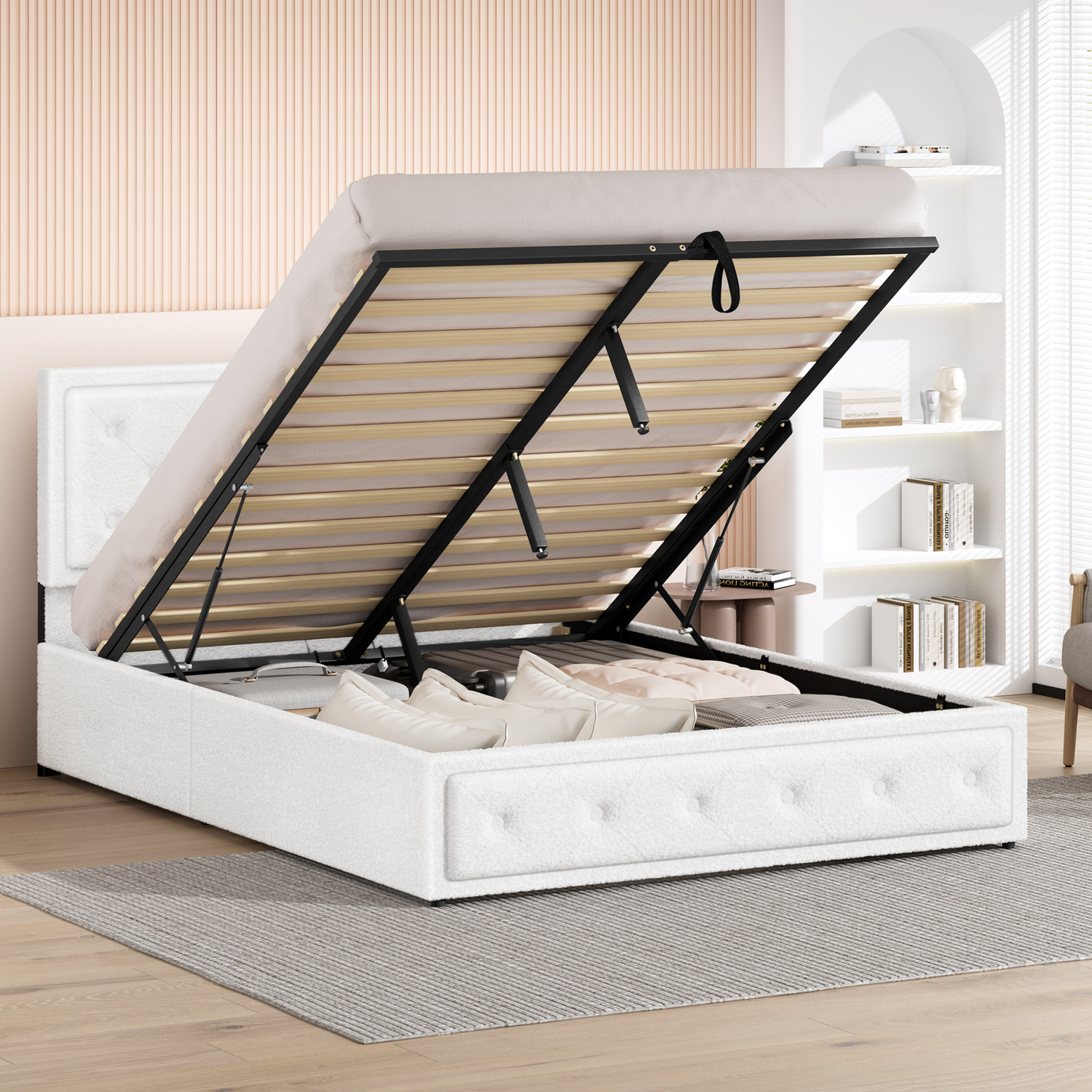 White Hoyce Boucle Gas Lift Bed